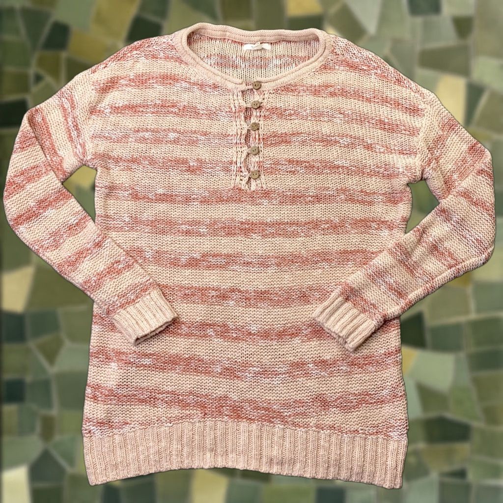 Vintage Maurices Sweater Adult XS Beige Knit Striped Henley Long Sleeve Fall Winter Spring Womens Size XS / US 0-2 / IT 36-38 - 1 Thumbnail