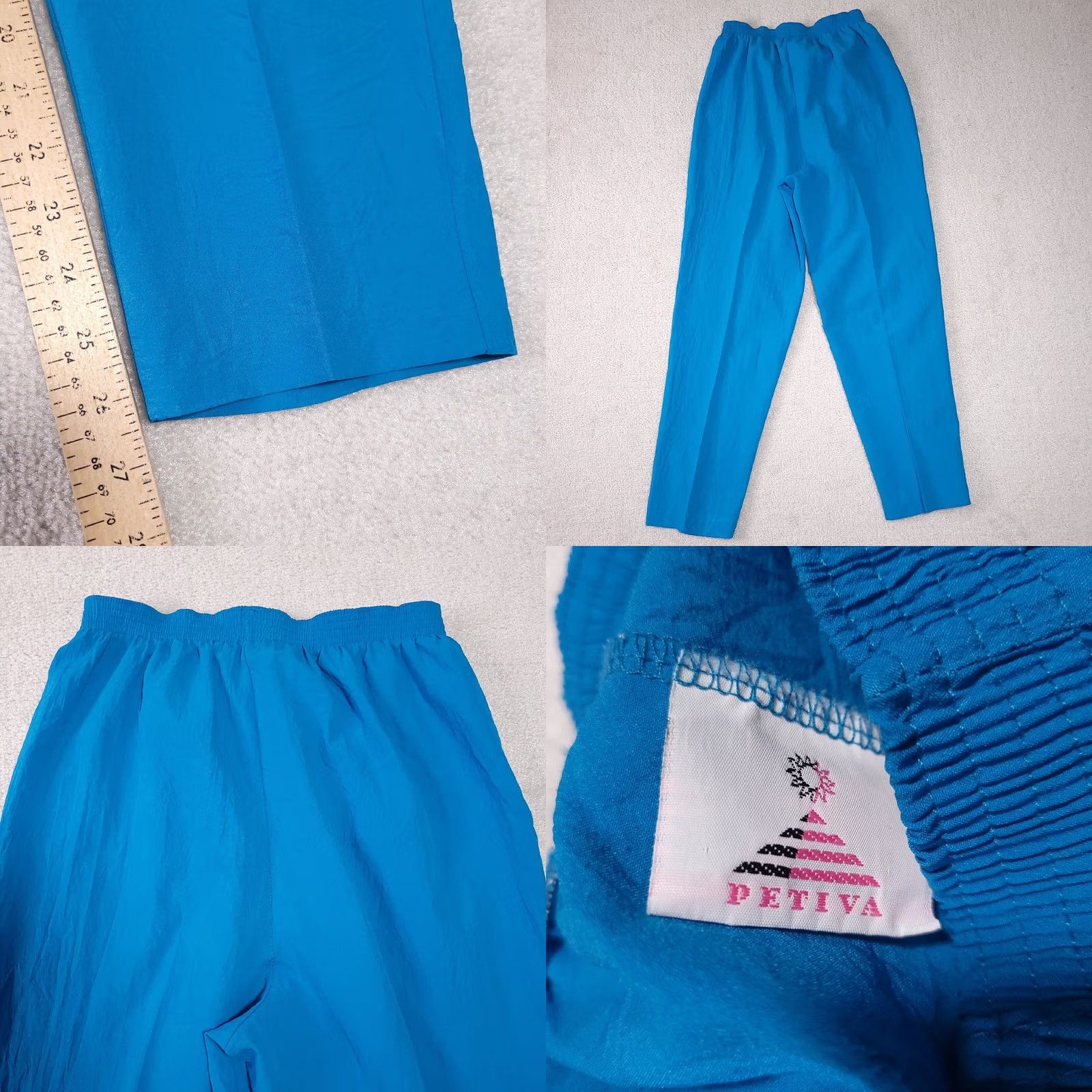 Vintage Vtg 80s Petiva Track Pants Women's Medium Blue Pull On Elastic Waist Pockets USA Size 32" / US 10 / IT 46 - 8 Thumbnail