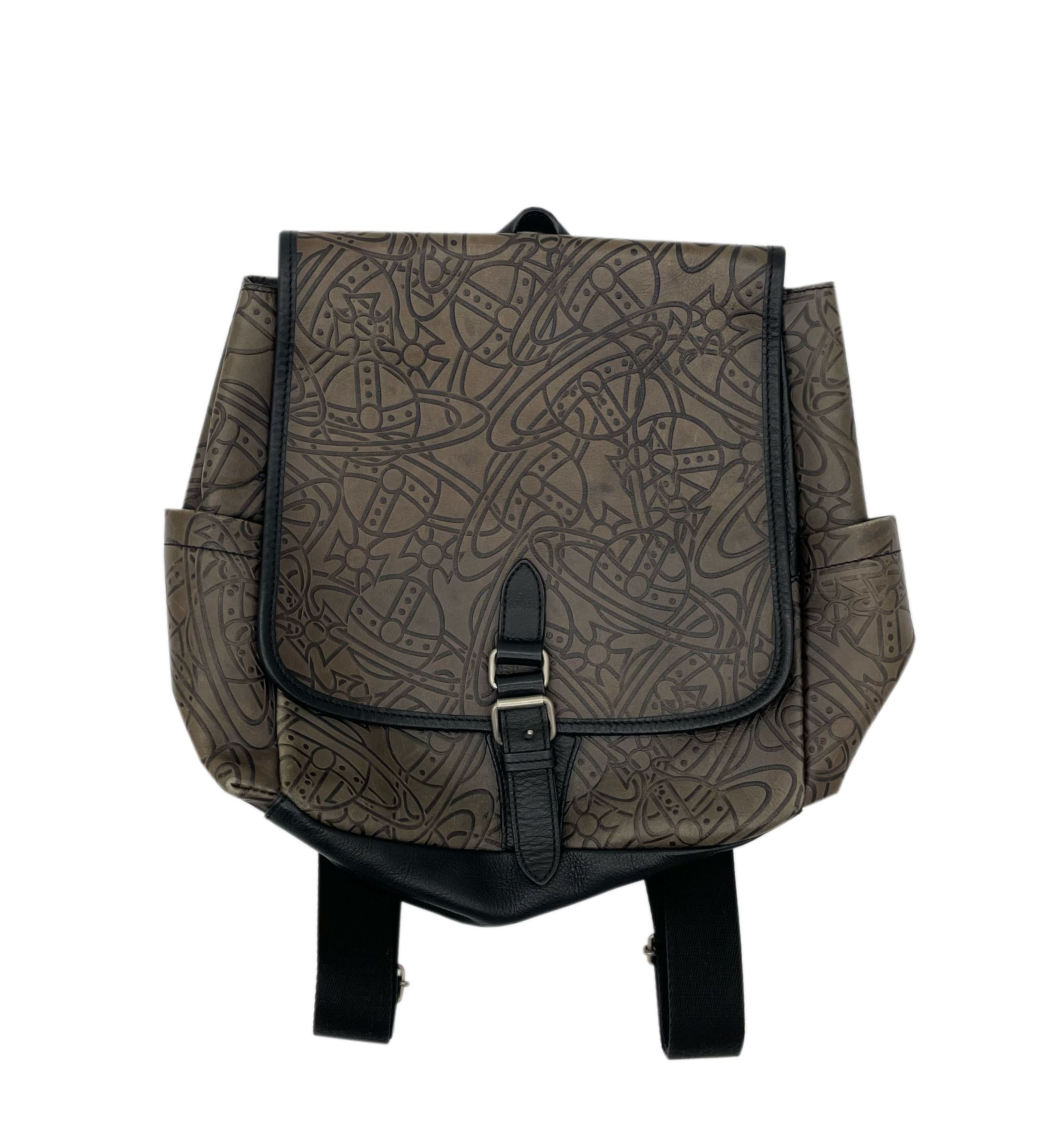 Pre-owned Vivienne Westwood Orb Leather Backpack In Brown