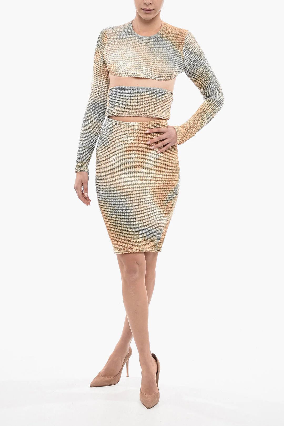 Off-White og1mm0426 Midi Elasticated Pencil Skirt in Beige Size 30" / US 8 / IT 44 - 4 Thumbnail
