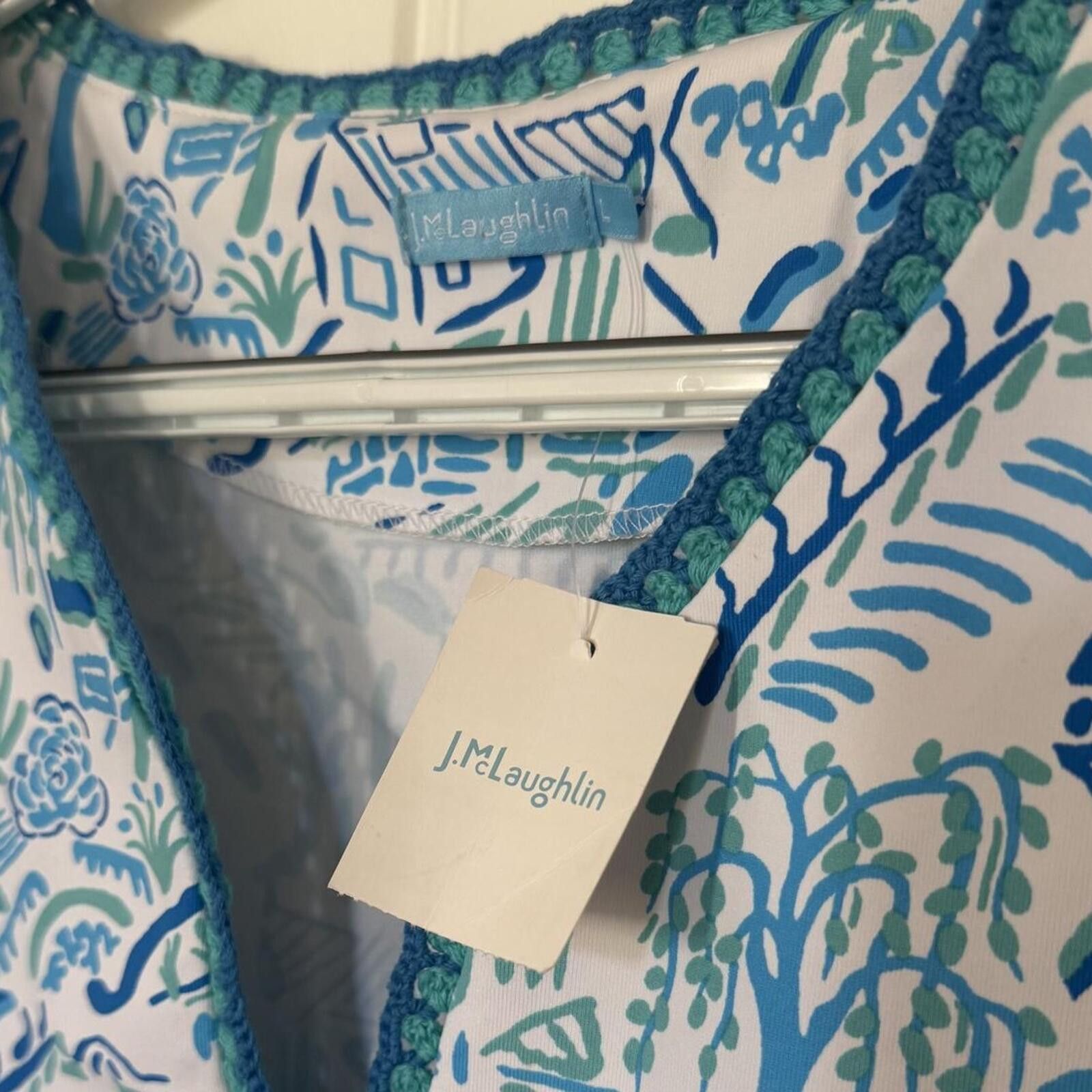 J.McLaughlin NWT-J. McLaughlin Sleeveless Printed Top with Crochet Trim Size L / US 10 / IT 46 - 2 Thumbnail