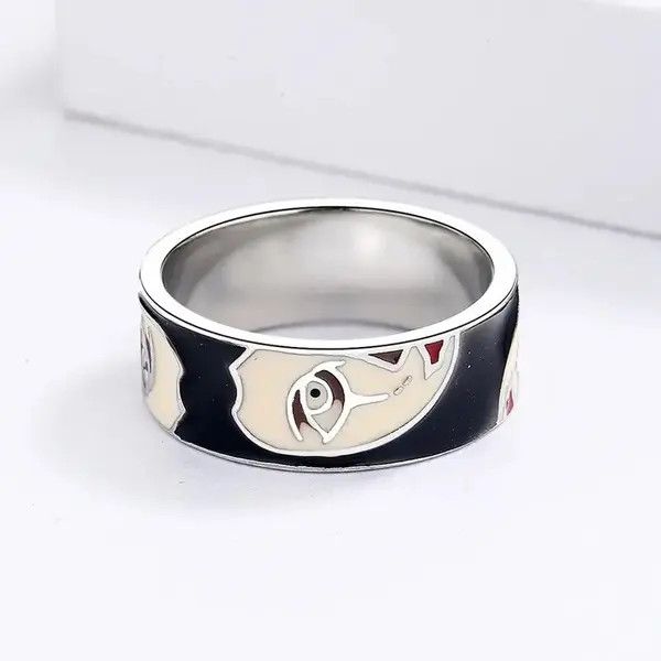 Japanese Brand × Jewelry × Vintage Creative Handmade Irregular Half Face Enamel Heart Ring Size ONE SIZE - 3 Thumbnail