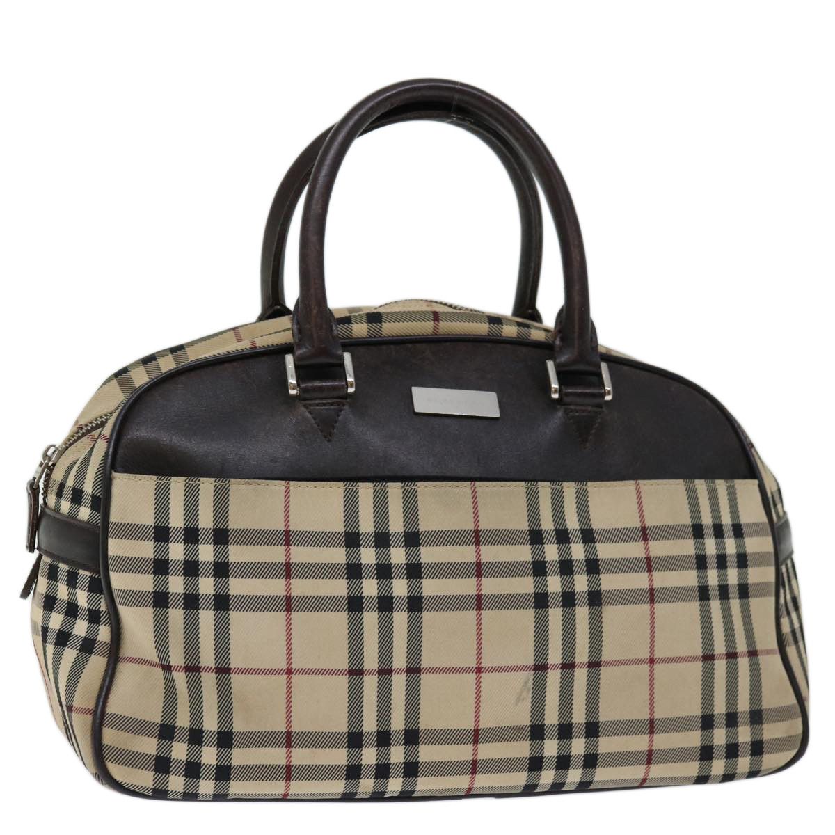 image of Burberry Nova Check Boston Bag Canvas Beige Auth 67656, Women's