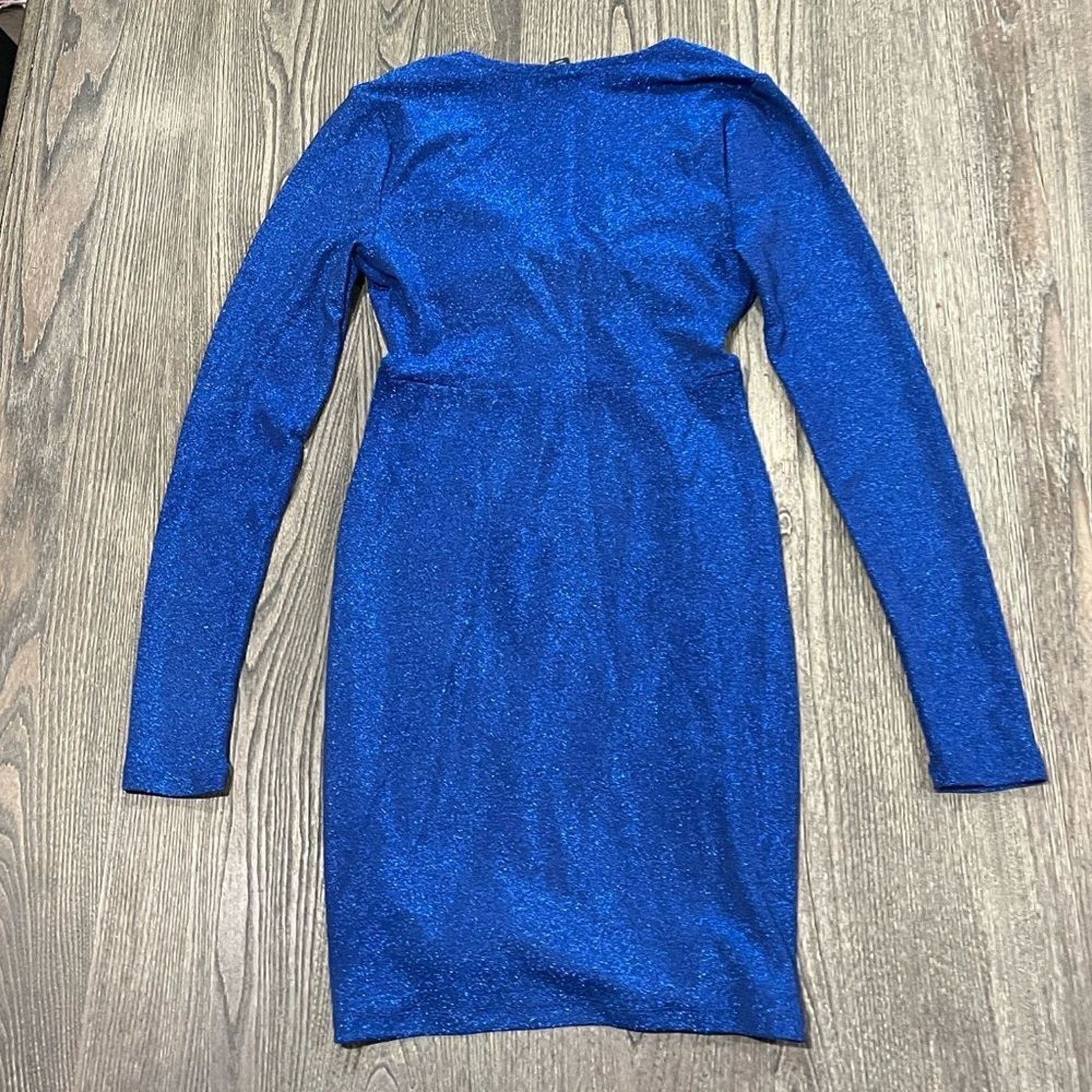Vintage Wild Fable Dress S Blue Sparkling Bodycon Cut Out Knee Lengt Size S / US 4 / IT 40 - 2 Thumbnail