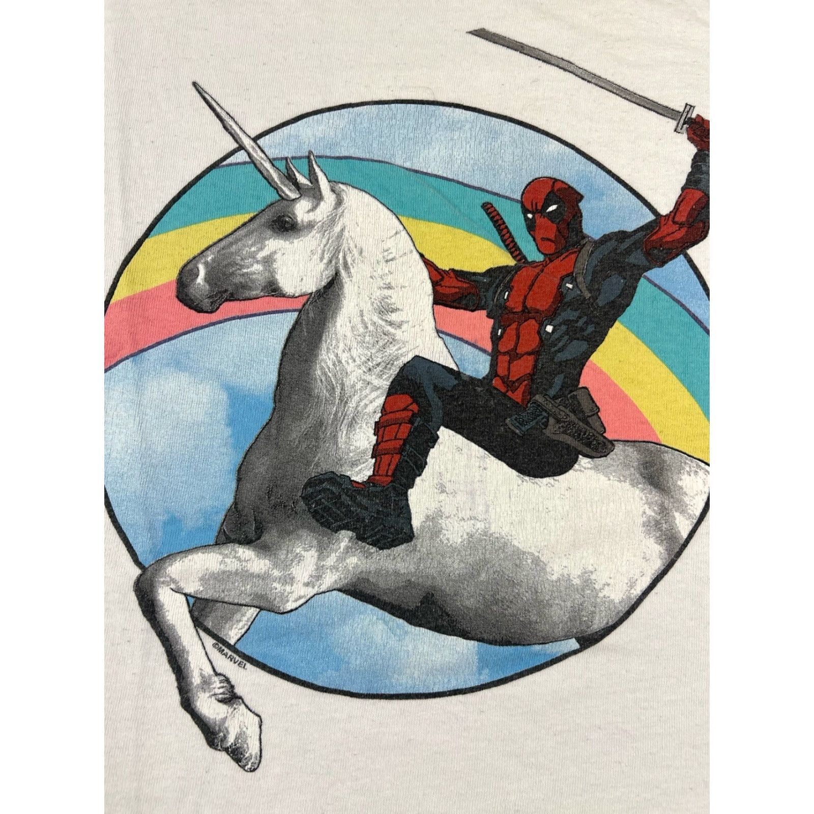 Vintage Marvel Deadpool Movie Rainbow White T Shirt XL Men Size US XL / EU 56 / 4 - 2 Thumbnail