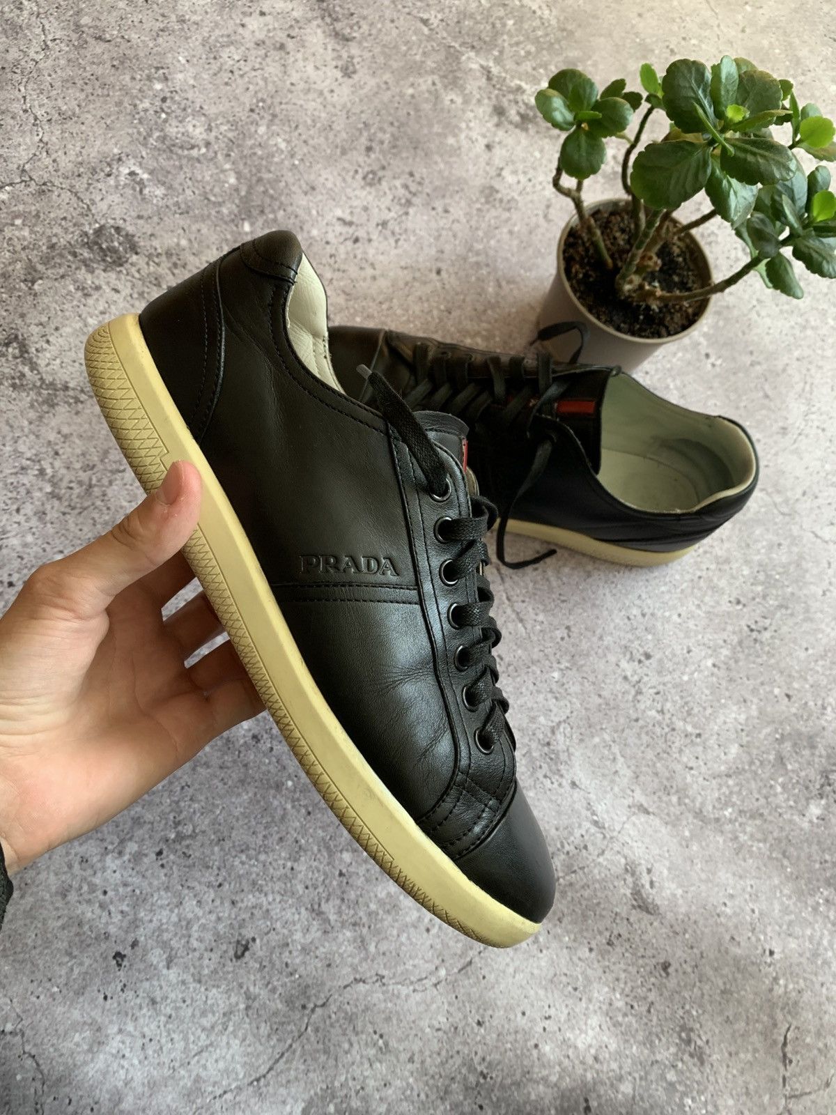 Prada 🔥PRADA LEATHER RED TAB LOW TOP SNEAKERS Size US 7.5 / EU 40-41 - 12 Thumbnail