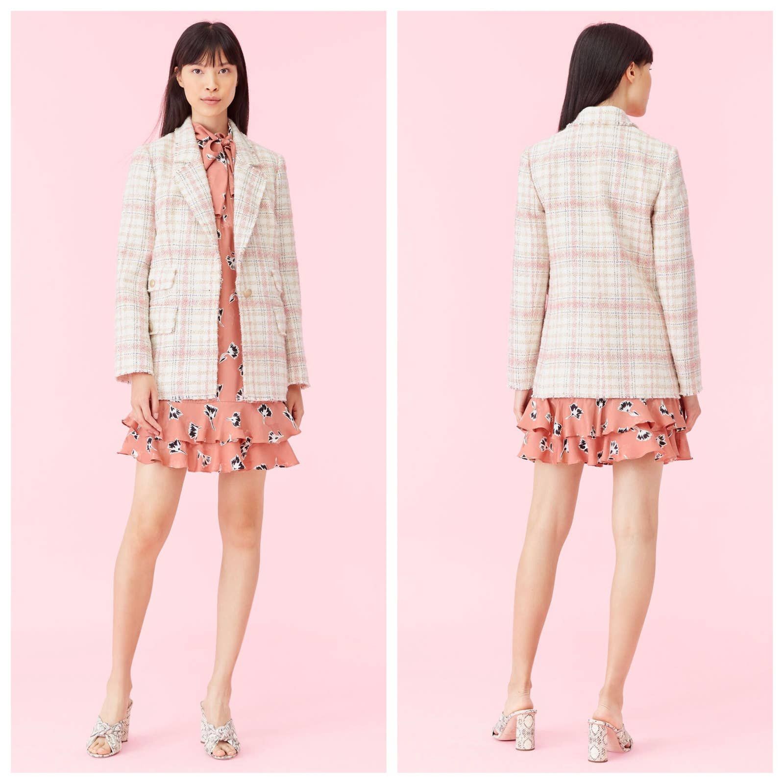 Image of New Rebecca Taylor Gabrielle Plaid Tweed Blazer Cream Multi, Women's (Size Small)