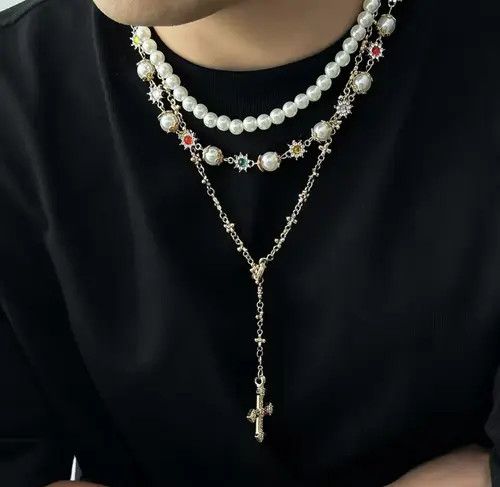 VIBE 3Pcs/Set Creative Rhinestone Imitation Pearl Chain Necklace Size ONE SIZE - 5 Thumbnail