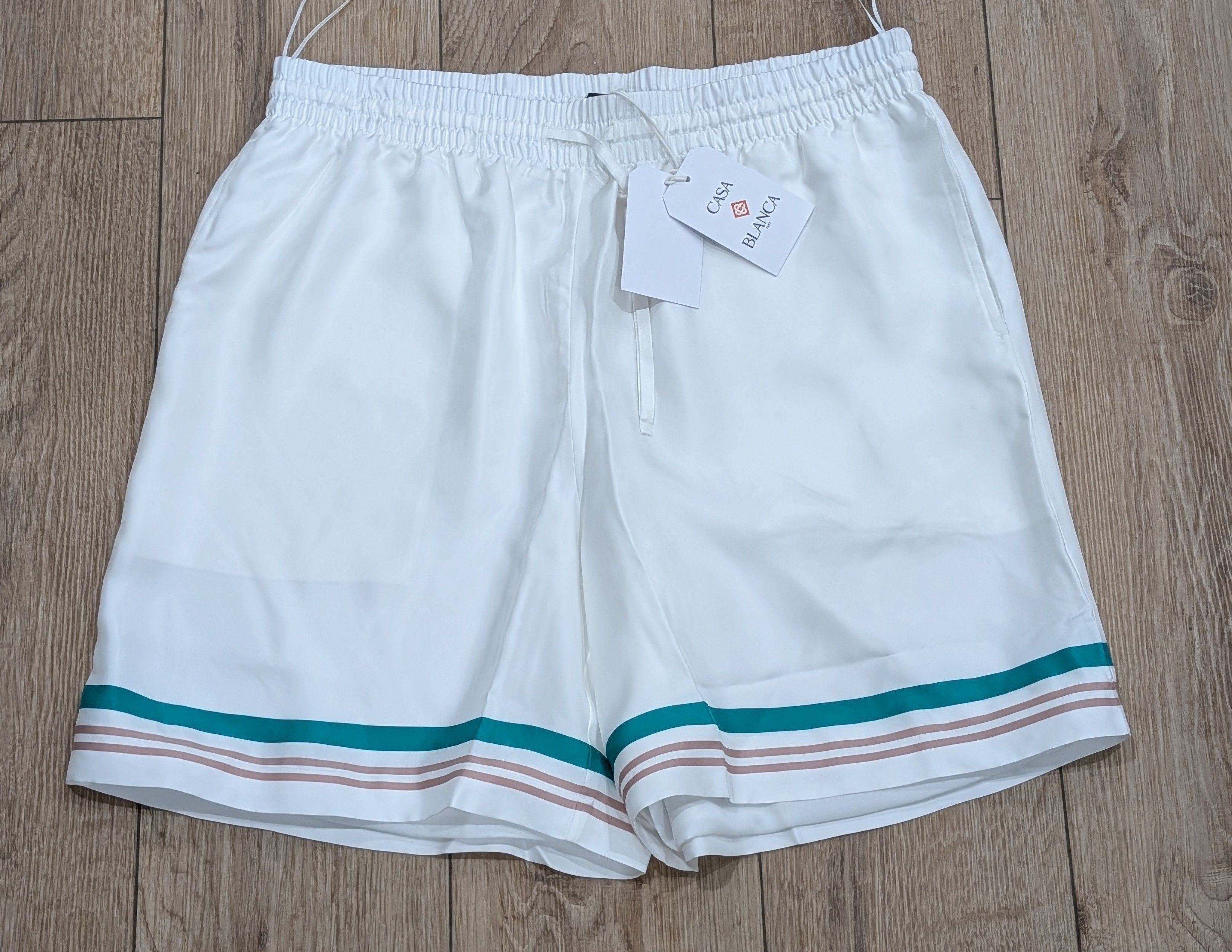Casablanca Casablanca "Casa Way" Striped Silk Shorts White/Multi XL Size US 36 / EU 52 - 1 Thumbnail