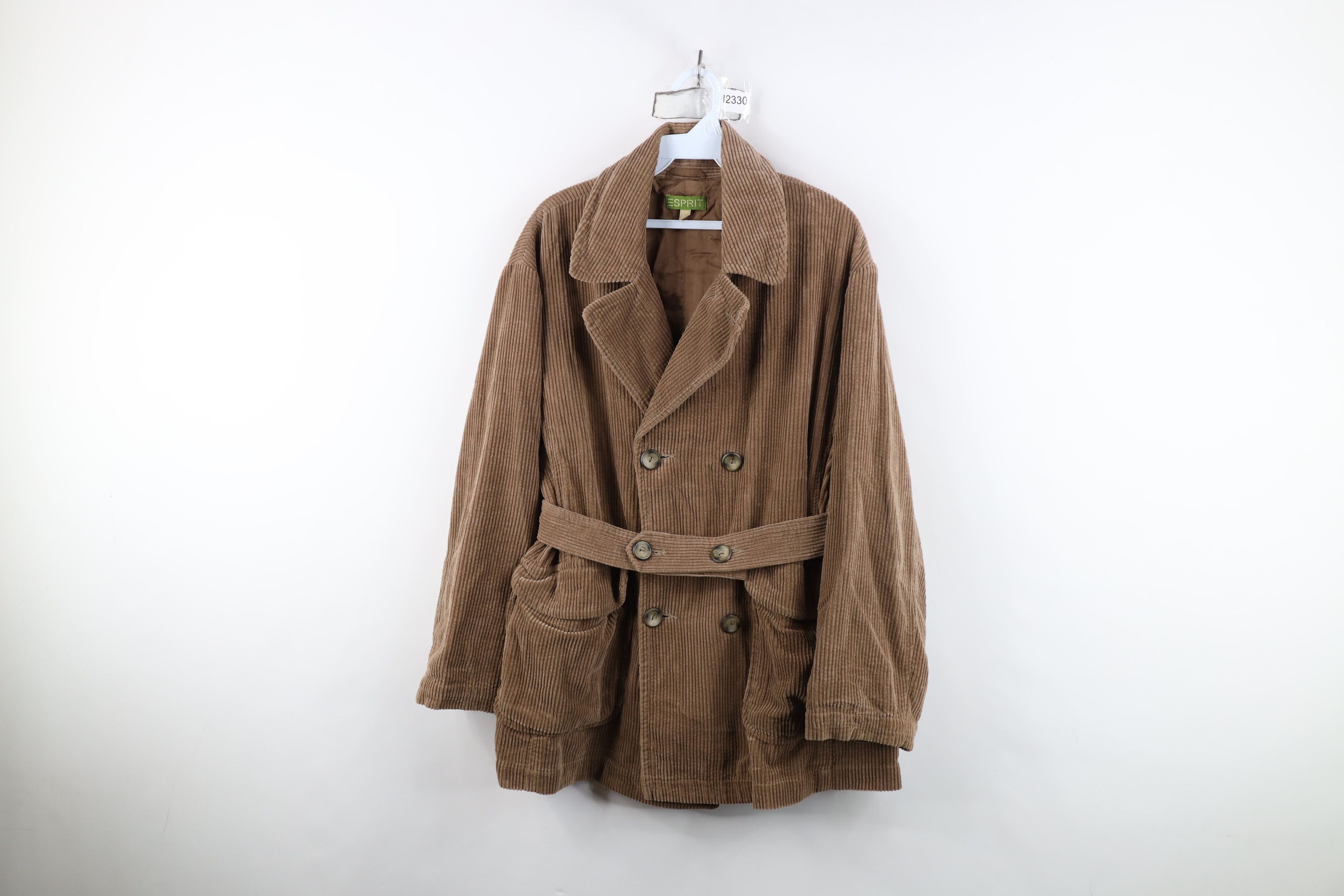 Esprit Vintage 90s Y2K Esprit Belted Corduroy Jacket Coat Brown Size S / US 4 / IT 40 - 1 Thumbnail