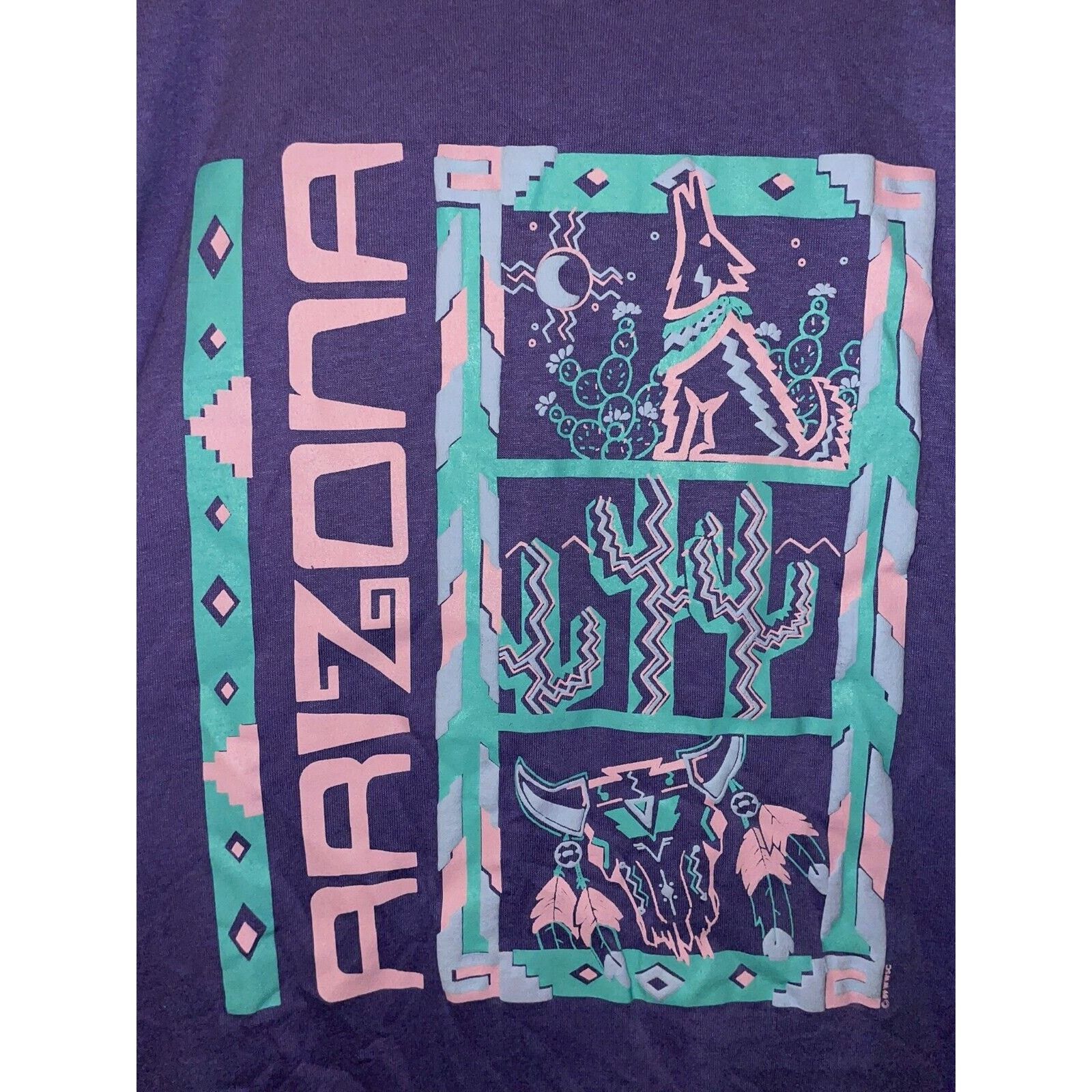 Jerzees Vintage Arizona Art Shirt Coyote Cactus Tee Purple 80s 1980s Size US M / EU 48-50 / 2 - 7 Thumbnail