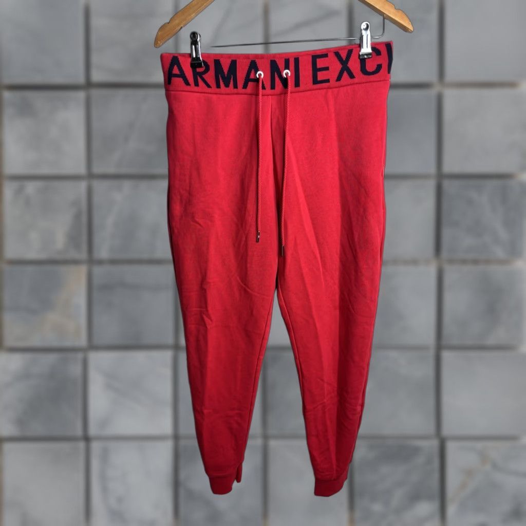 Armani Exchange Armani Exchange Sweatpants Mens M Red French Terry Jogger Logo Waistband Elastic Drawstring Pockets Slim Fit Casual Activewear Size US 31 - 1 Thumbnail