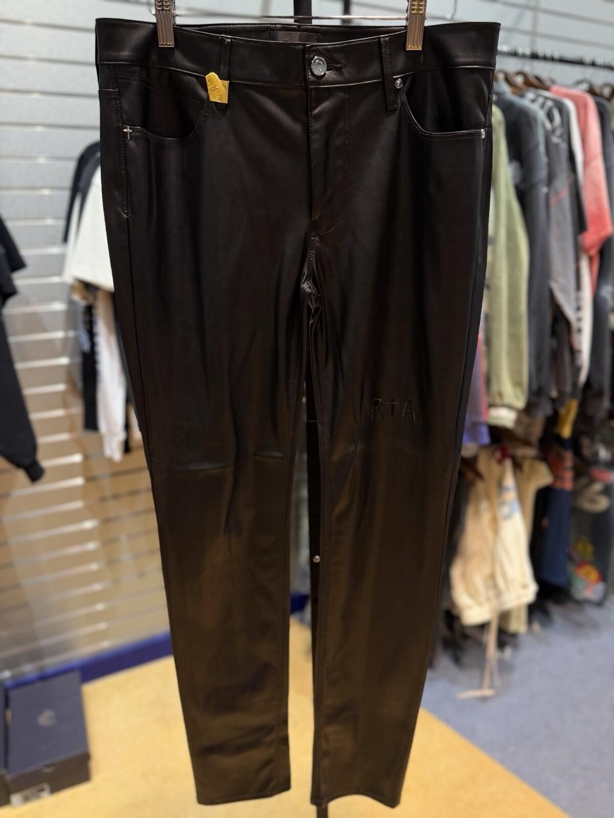Rta RTA Black Leather Men's Straight Leg Casual Pants Size 31 Size US 31 - 2 Thumbnail