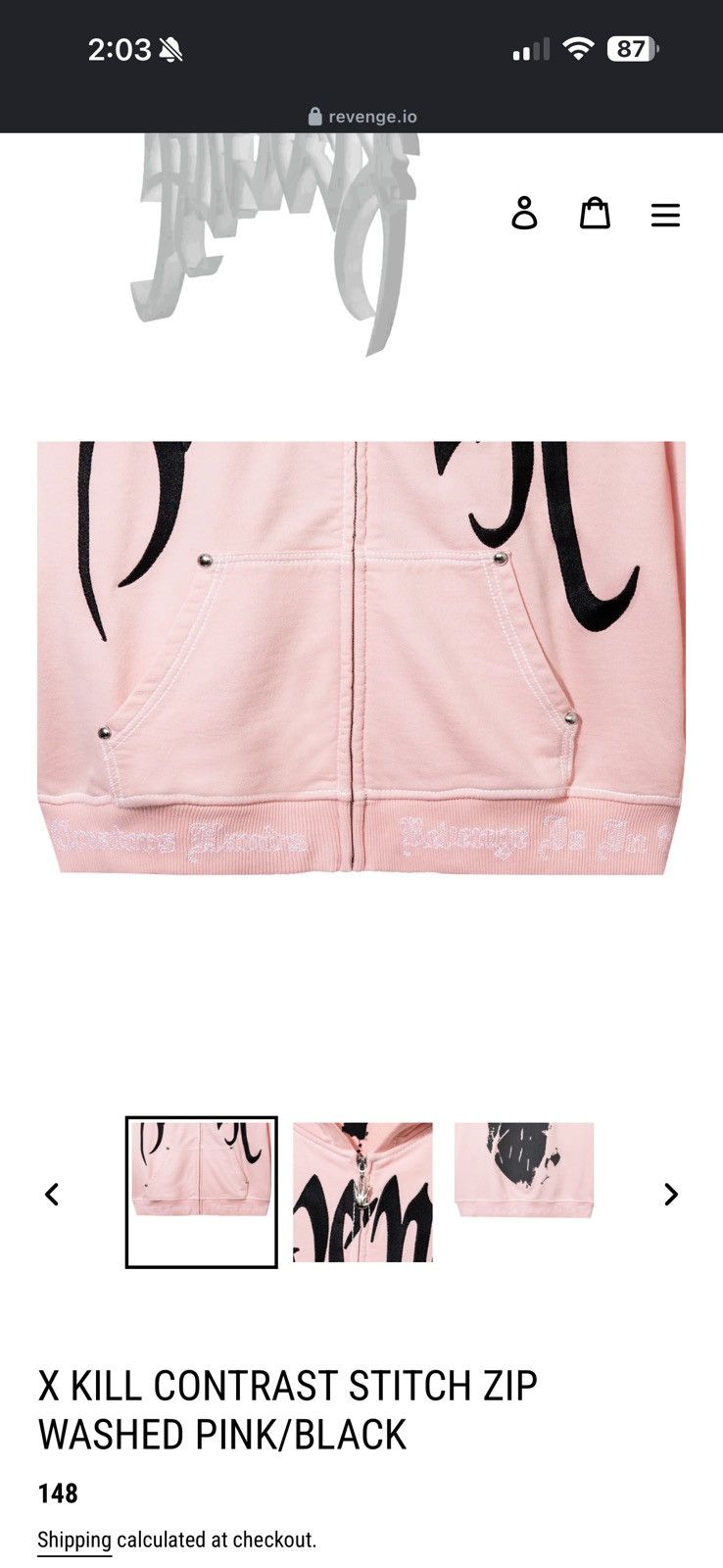 Revenge Revenge X Kill Contrast Stitch Zip Washed Pink/Black Size US M / EU 48-50 / 2 - 6 Thumbnail