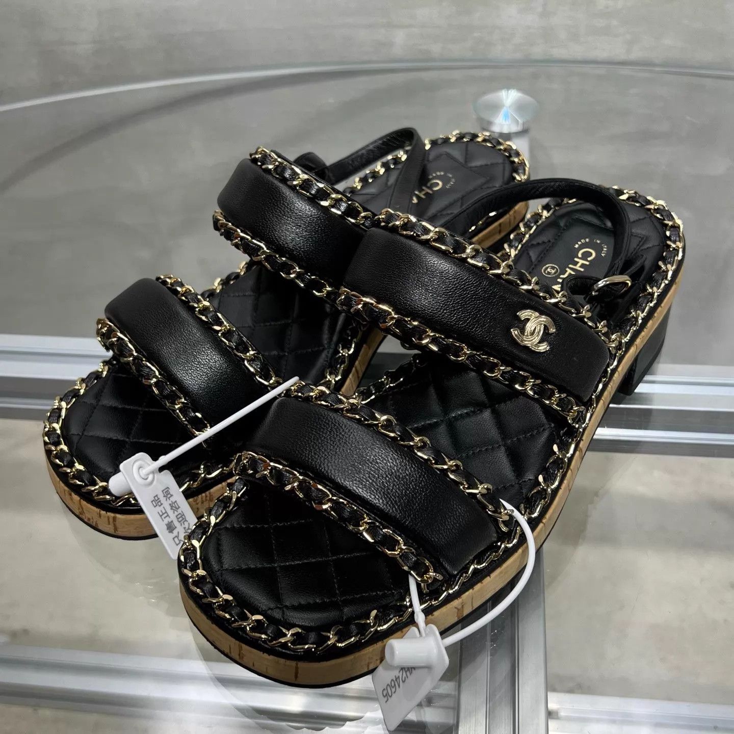Chanel Chanel Black Platform Chain Sandal 37 YH24605 Size US 6.5 / IT 36.5 - 2 Thumbnail