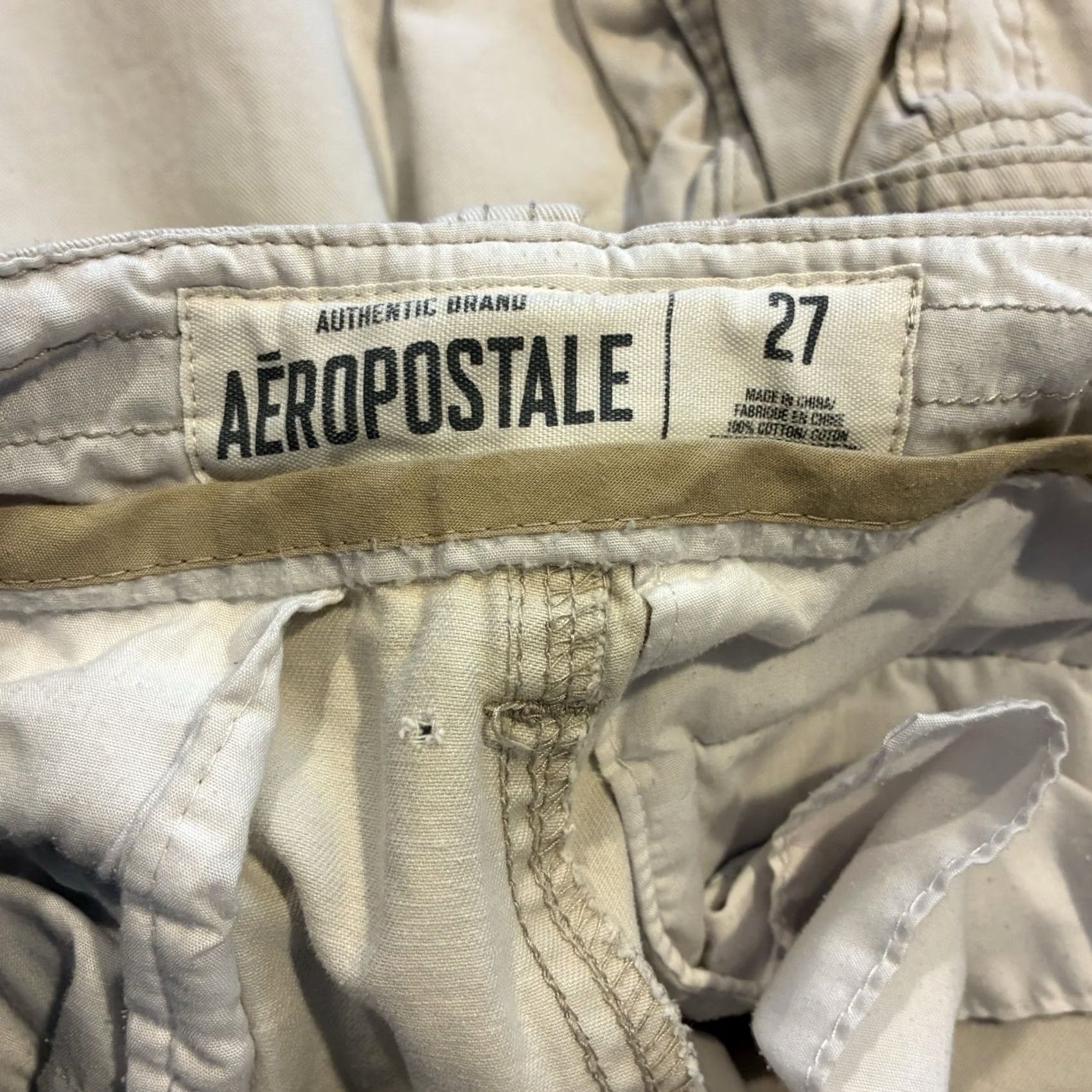 Aeropostale AeroPostale Cargo Shorts Baggy Grunge 90s Street Style Men 27 Tan Cotton Utility Drawstring Zipper Pocketed Classic Skatewear Mens Size US 27 - 5 Thumbnail