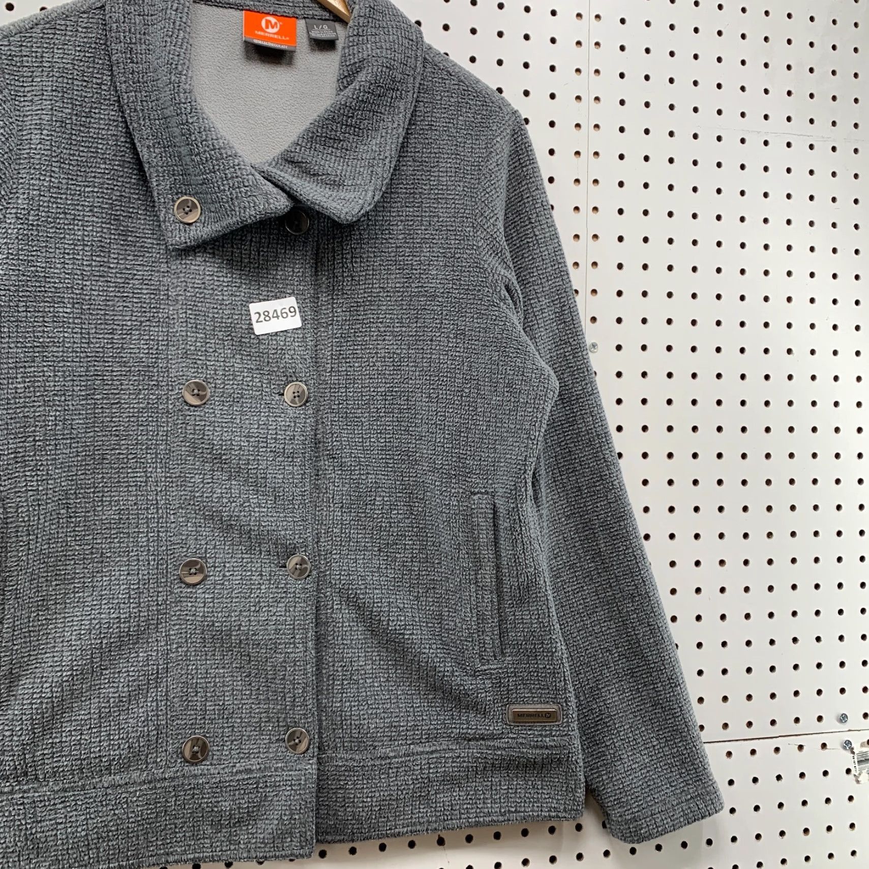 Merrell Knit Jacket Gry Double Breasted Collared Coat Women’s Large 22.5X26.5