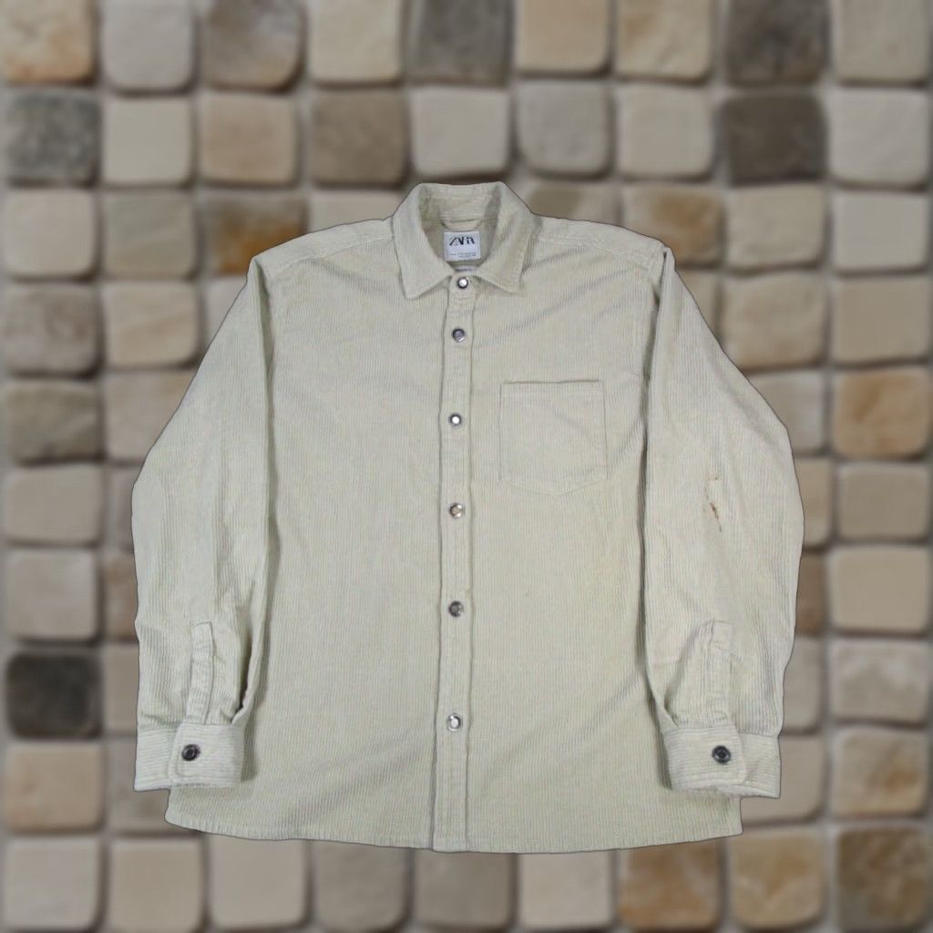 Zara Zara Shirt Mens XL Beige Cotton Corduroy Button-Up Button-Down Collared Long Sleeve Size US XL / EU 56 / 4 - 1 Thumbnail