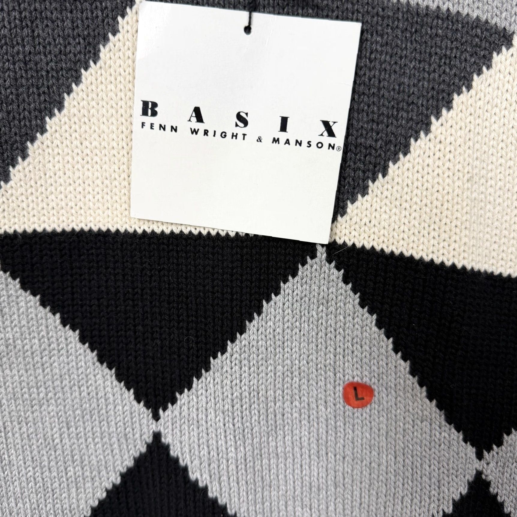Vintage VTG Basix Fenn Wright & Manson Sweater Mens L Black Argyle Diamond Geometric Grunge 90s Crew Neck Knit Pullover Size US L / EU 52-54 / 3 - 2 Thumbnail