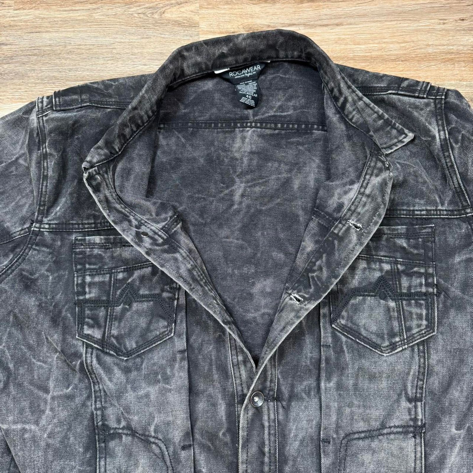 Rocawear Vintage 90s rocawear black marbled denim distressed jacket Size US L / EU 52-54 / 3 - 4 Thumbnail