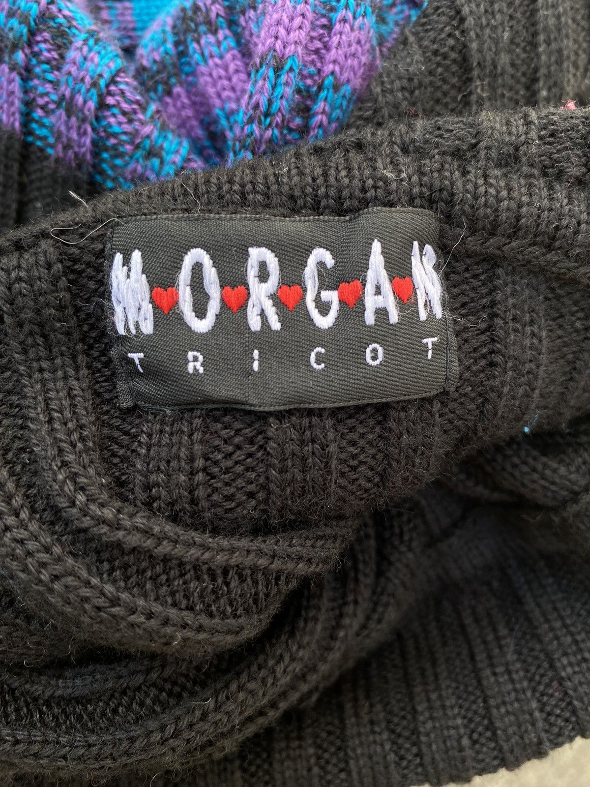 Morgan Homme MORGAN Black Ribbed Turtleneck with Purple-Blue Stripes Size M / US 6-8 / IT 42-44 - 3 Thumbnail