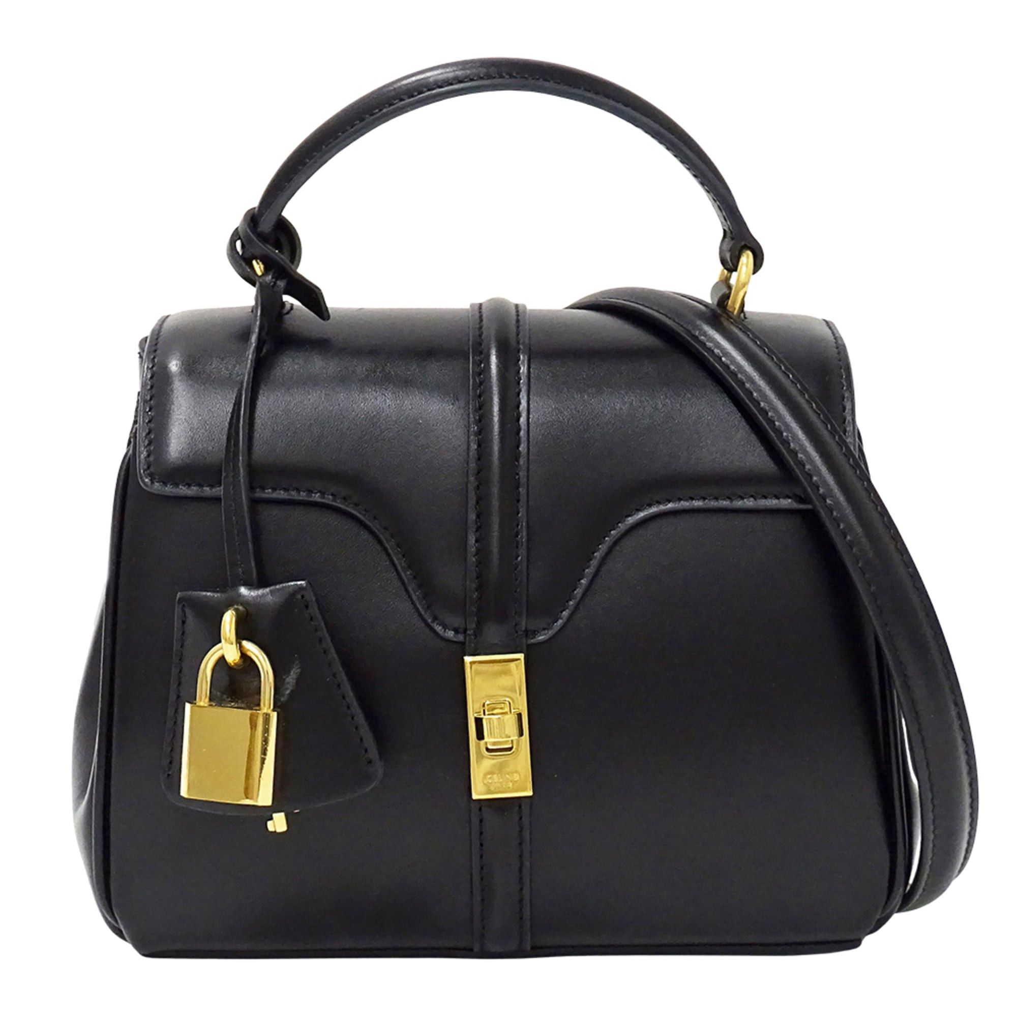 Celine Celine handbag for women, brand name, handbag/shoulder bag, 2-way, mini, 16cm, Seize, leather, black, mini bag Size ONE SIZE - 1 Thumbnail
