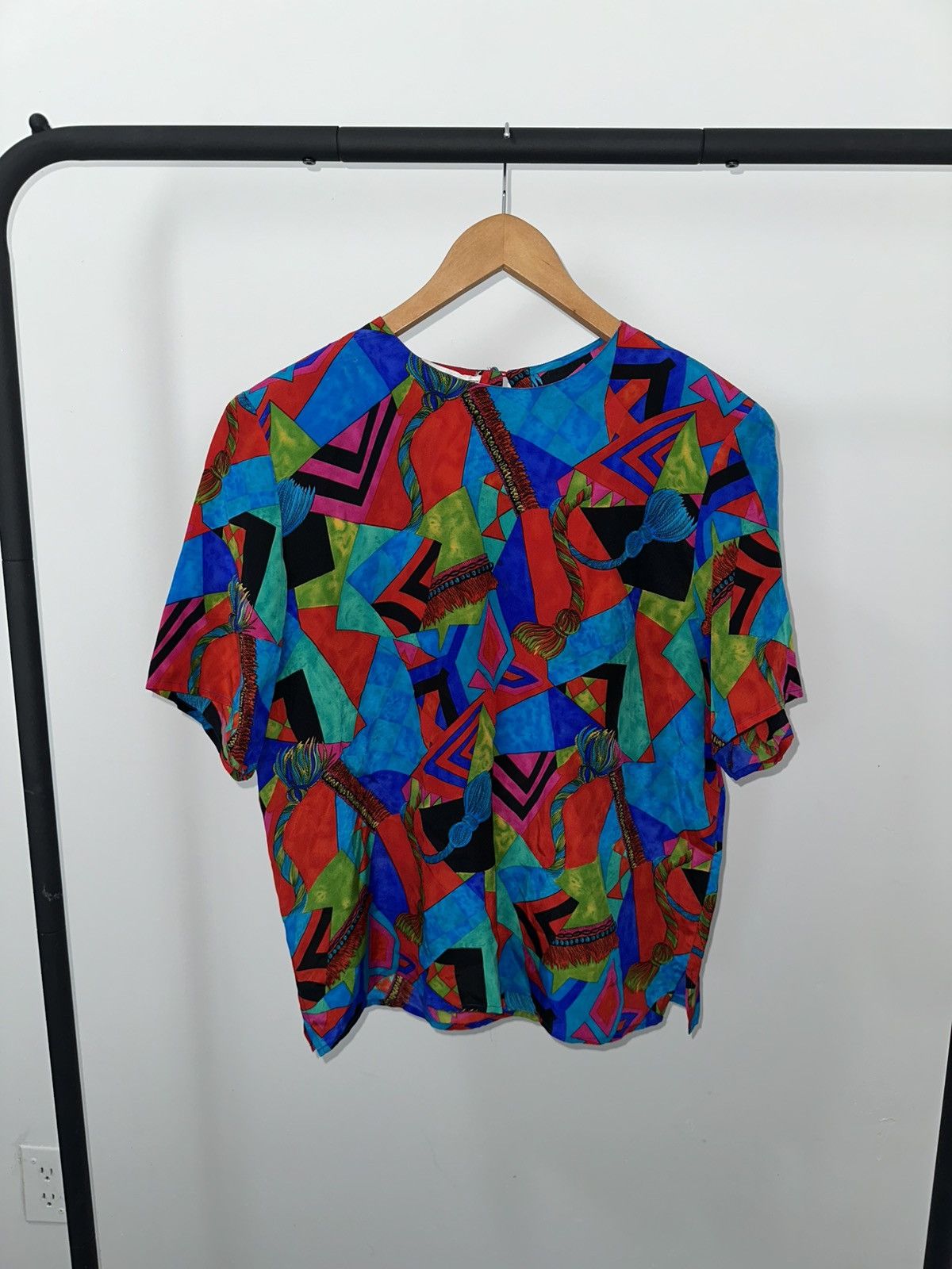 Vintage Vintage Retro 80s Silk Abstract blouse whimsy bold Size L / US 10 / IT 46 - 1 Thumbnail