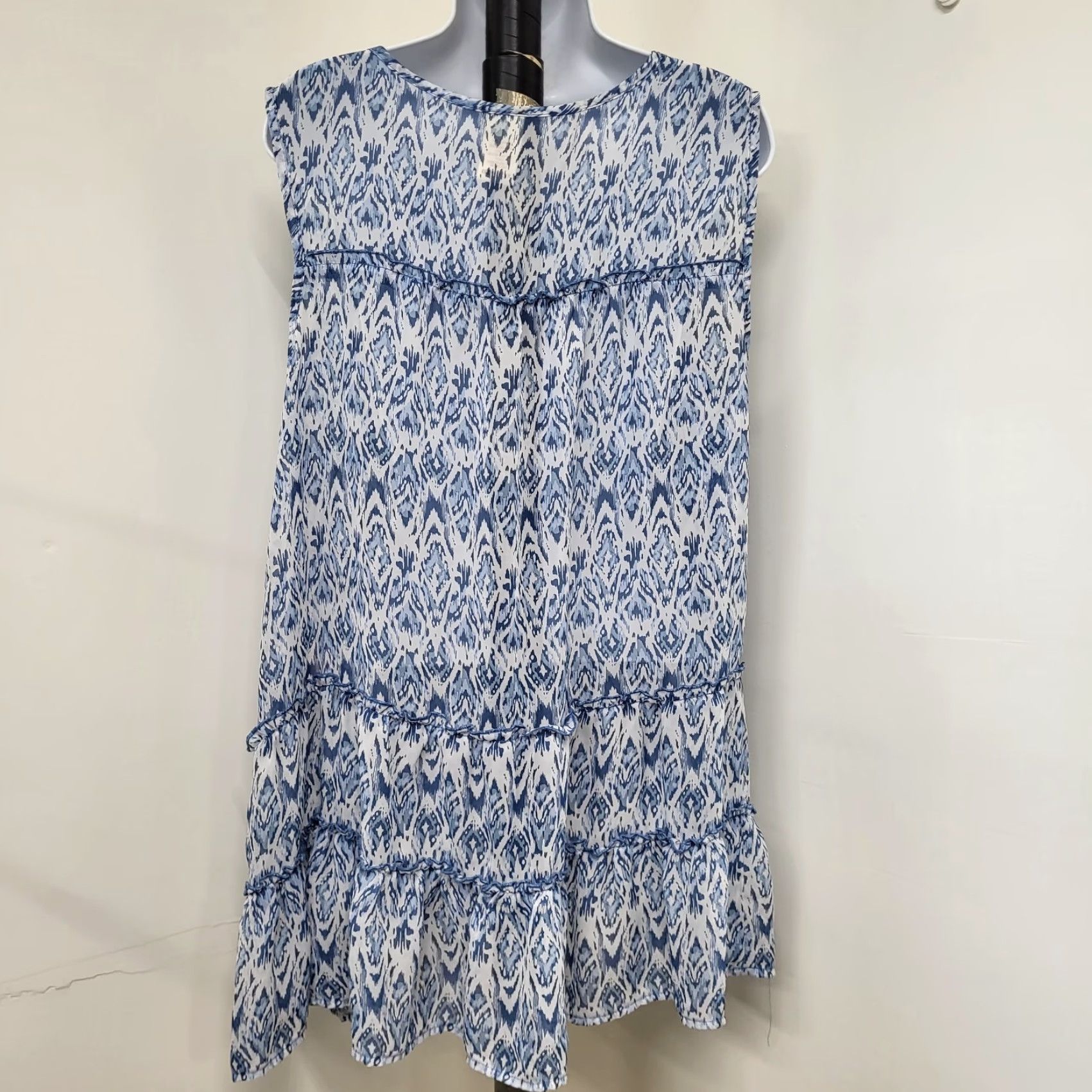 Faded Glory Faded Glory Blouse Tank Top Womens XL Blue Sleeveless Front Layer Ruffle Hem Geometric Casual Lightweight Polyester Chiffon All Seasons Remix Size XL / US 12-14 / IT 48-50 - 5 Thumbnail