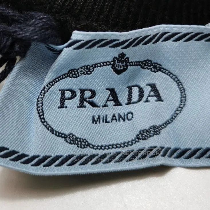 Prada Ribbed Black Knit Sweater with Logo .
