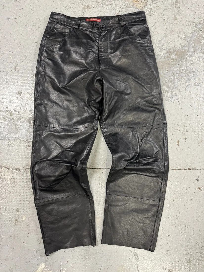 Emporio Armani × Vintage 1990s Emporio Armani Black Leather Biker Pants Size US 32 / EU 48 - 7 Thumbnail