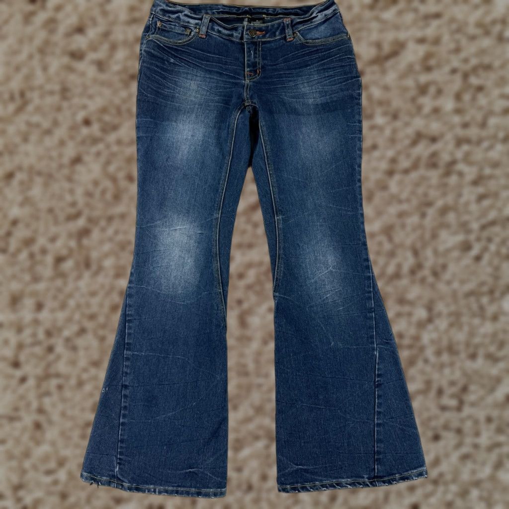 Vintage BISOU BISOU Jeans Womens 10 Blue Denim Flare Low Rise Medium Wash Cotton Size 32" / US 10 / IT 46 - 1 Thumbnail