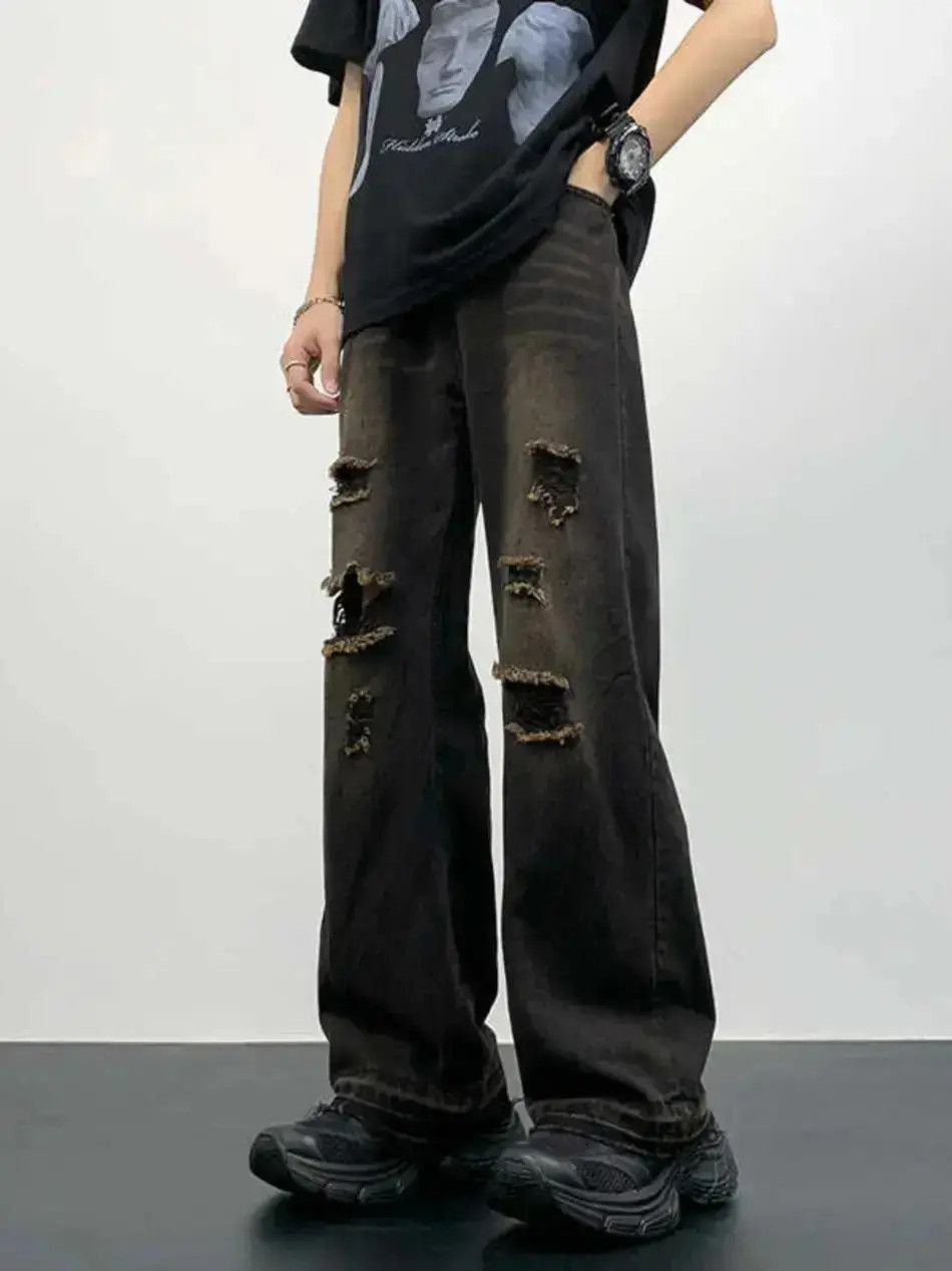 Japanese Brand Retro straight leg loose cut edge distressed jeans Size US 32 / EU 48 - 1 Thumbnail