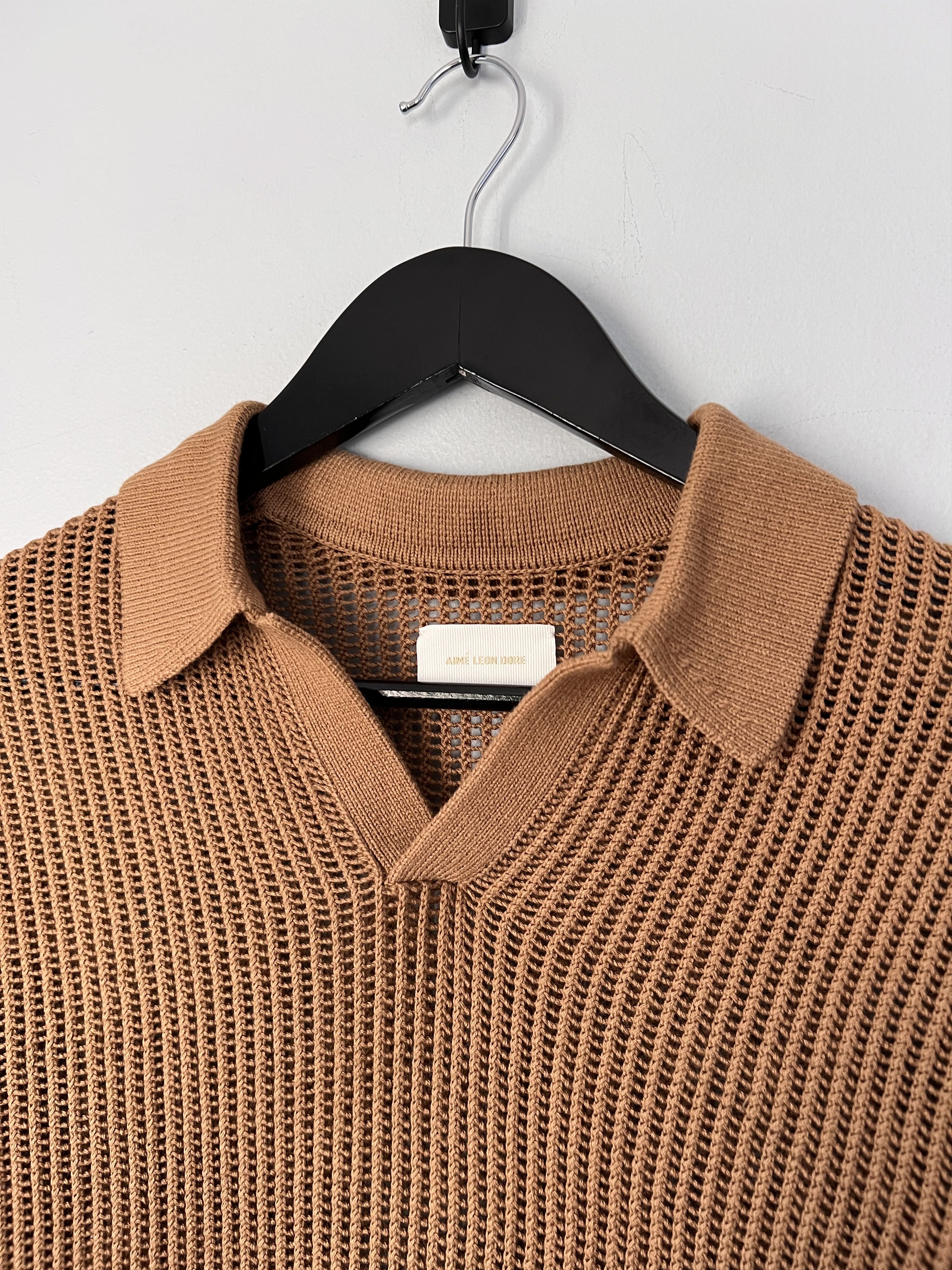 Aime Leon Dore Aime Leon Dore Long Sleeve Mesh Knit Polo in Camel Brown Size US S / EU 44-46 / 1 - 2 Thumbnail