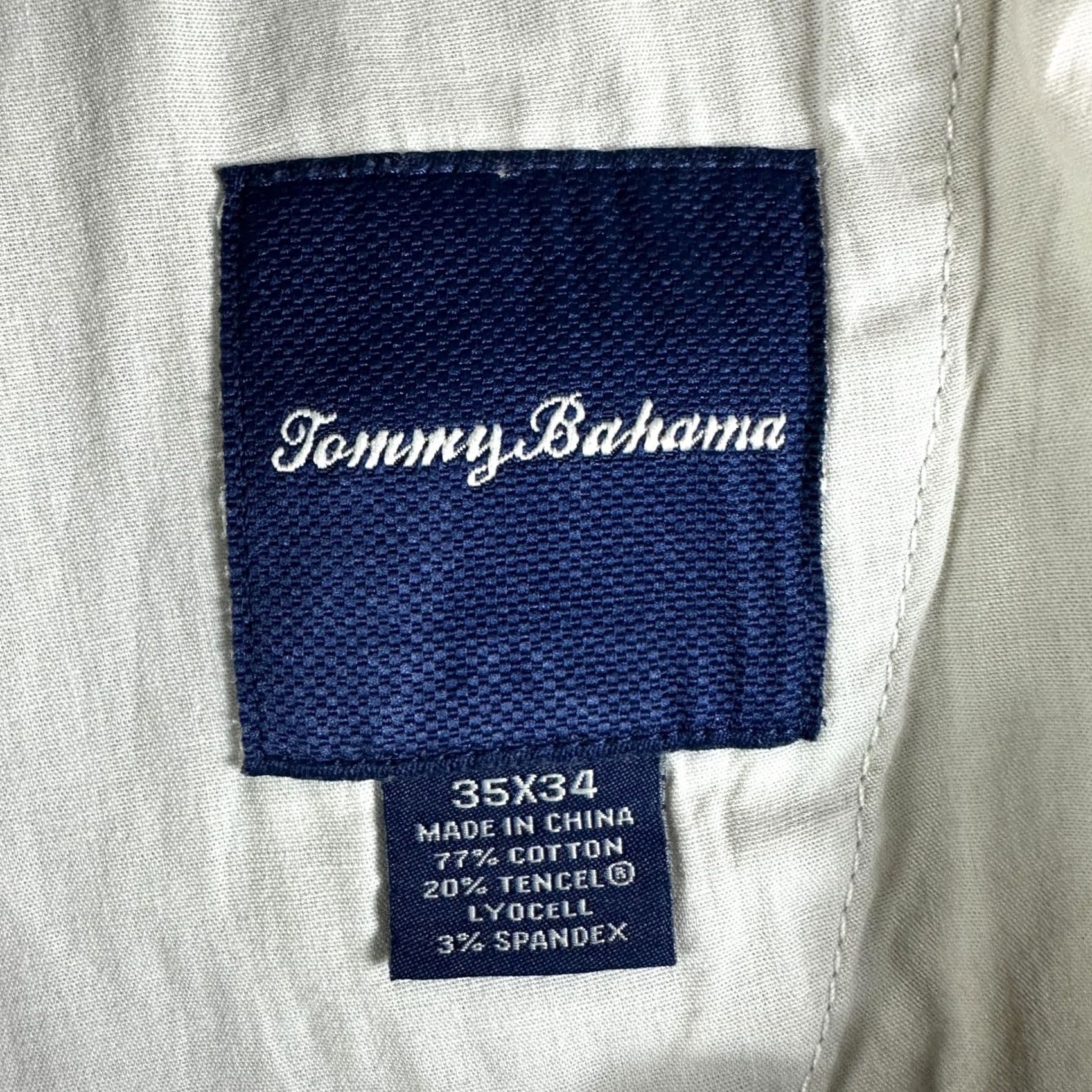 Tommy Bahama Tommy Bahama Pants Mens 35 Straight Leg Beige Chino Cotton Stretch Pockets Belt Loops Flat Front Zip Front Size US 35 - 6 Thumbnail