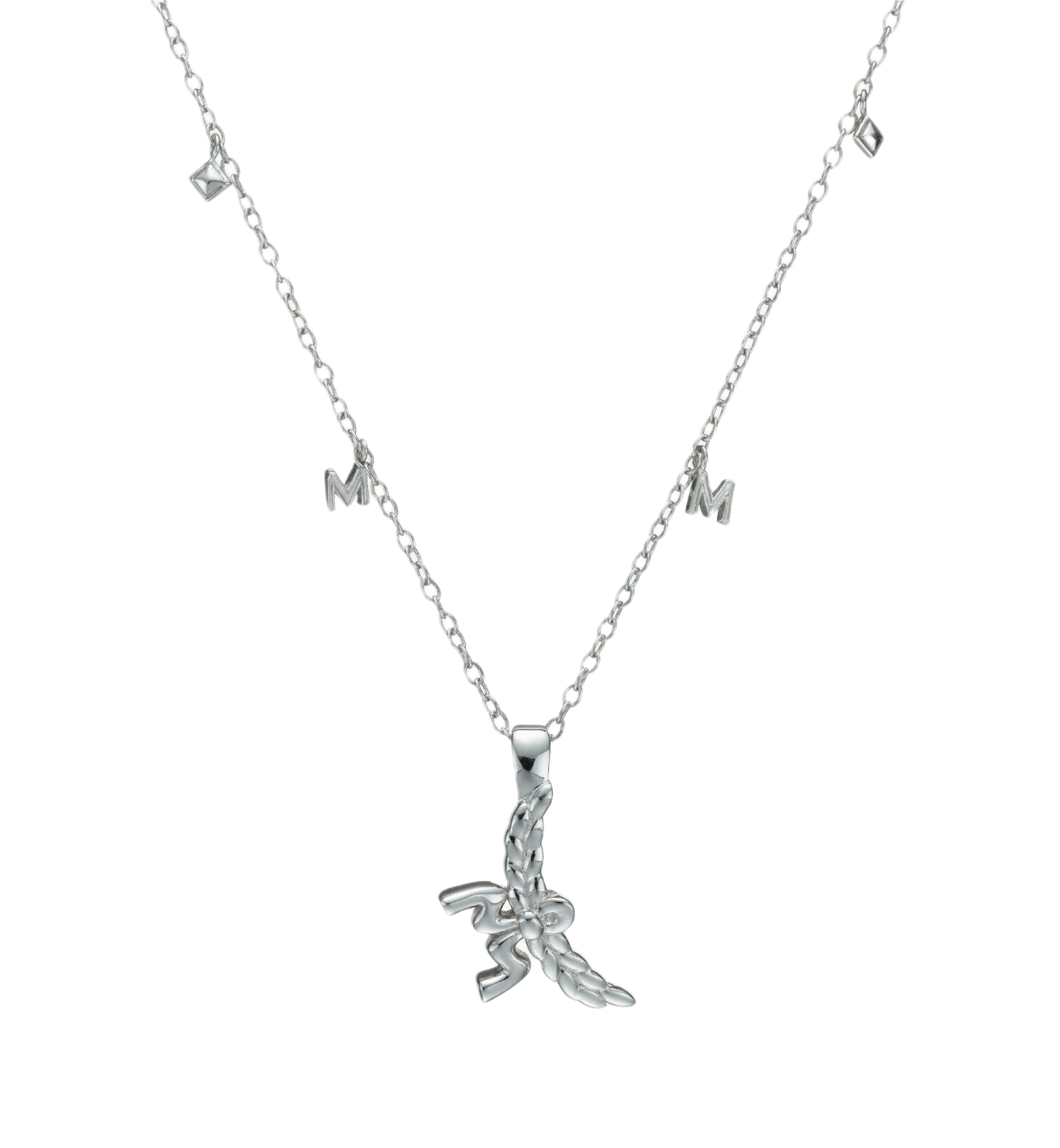 MCM Women's Silver 3D Logo Laurel Charm Pendant Necklace Size ONE SIZE - 1 Thumbnail