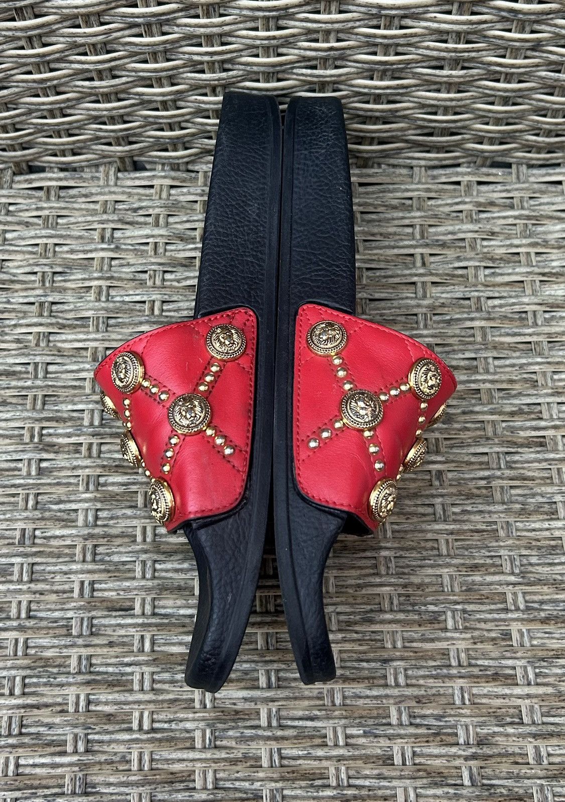 Balmain Balmain Paris Embellished Red Leather Slides Size 38 Size US 8 / IT 38 - 4 Thumbnail