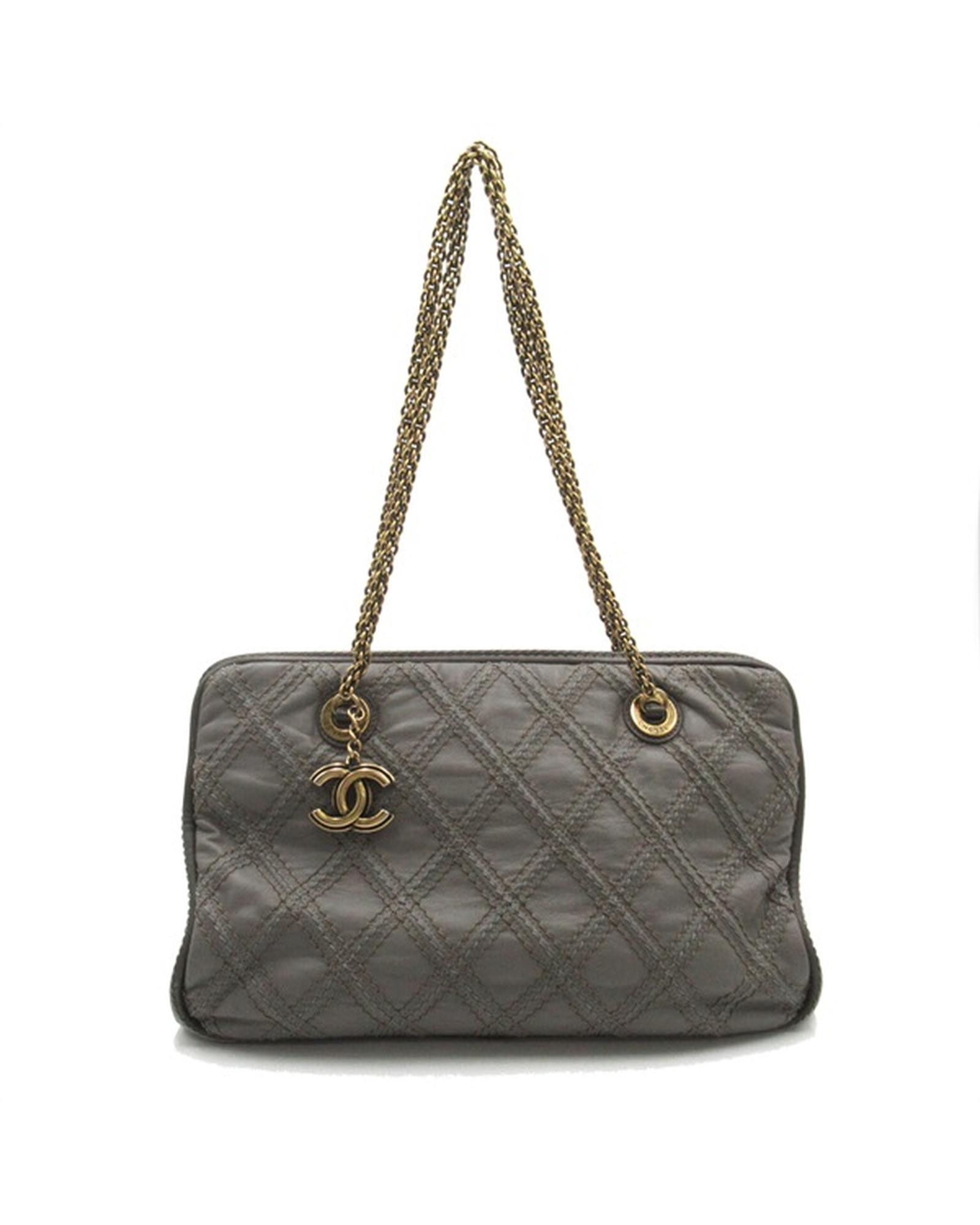 image of Chanel Quilted Leather Triptych Tote Bag - Grey, Women's