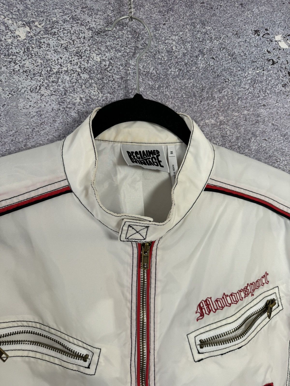 Vintage Reclaimed Vintage Biker Jacket Nylon White Men’s XS size Size US XS / EU 42 / 0 - 9 Thumbnail