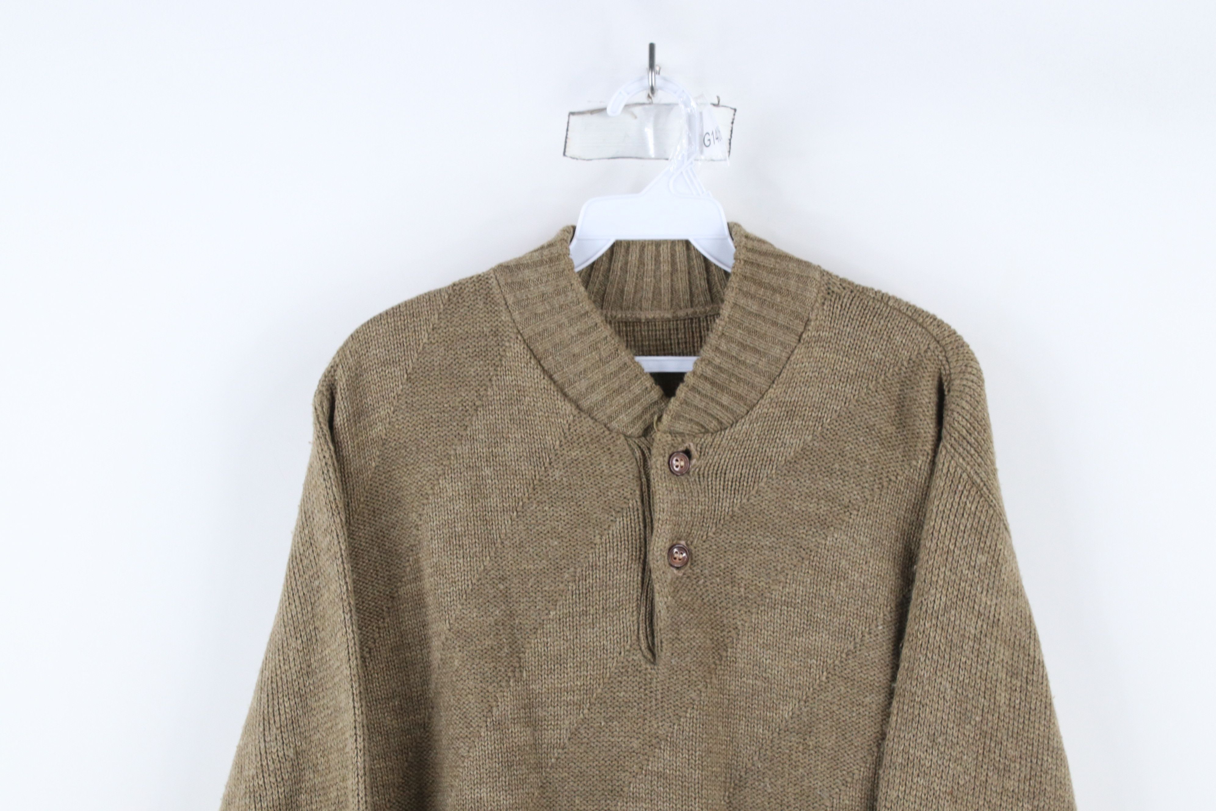 Vintage Vintage 90s Streetwear Knit Pullover Henley Sweater Brown Size US M / EU 48-50 / 2 - 2 Thumbnail