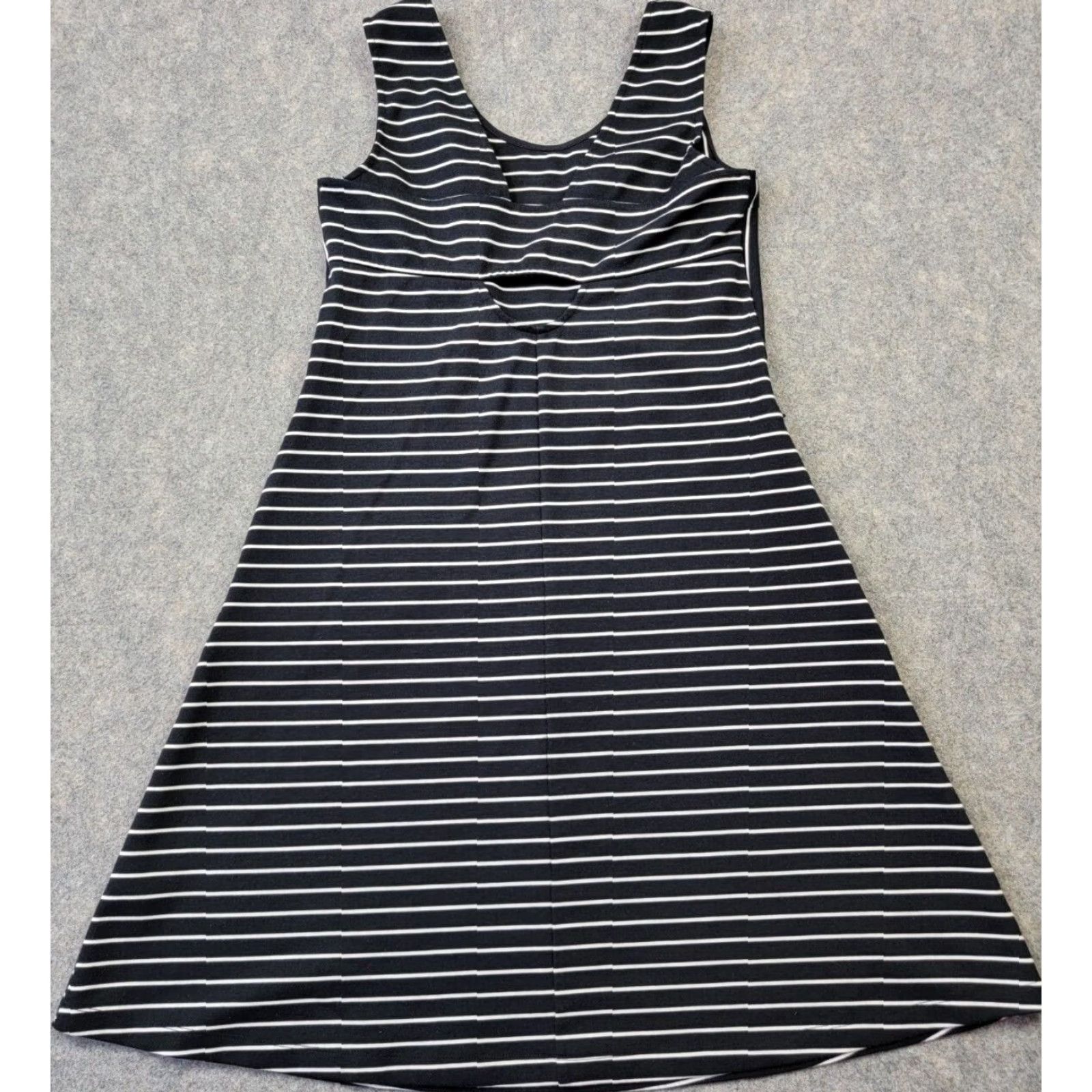 ExOfficio ExOfficio Dress Womens M Black White Stripe Keyhole Back Ponte Fit & Flare Sleeveless Knee Length Pockets Size M / US 6-8 / IT 42-44 - 5 Thumbnail