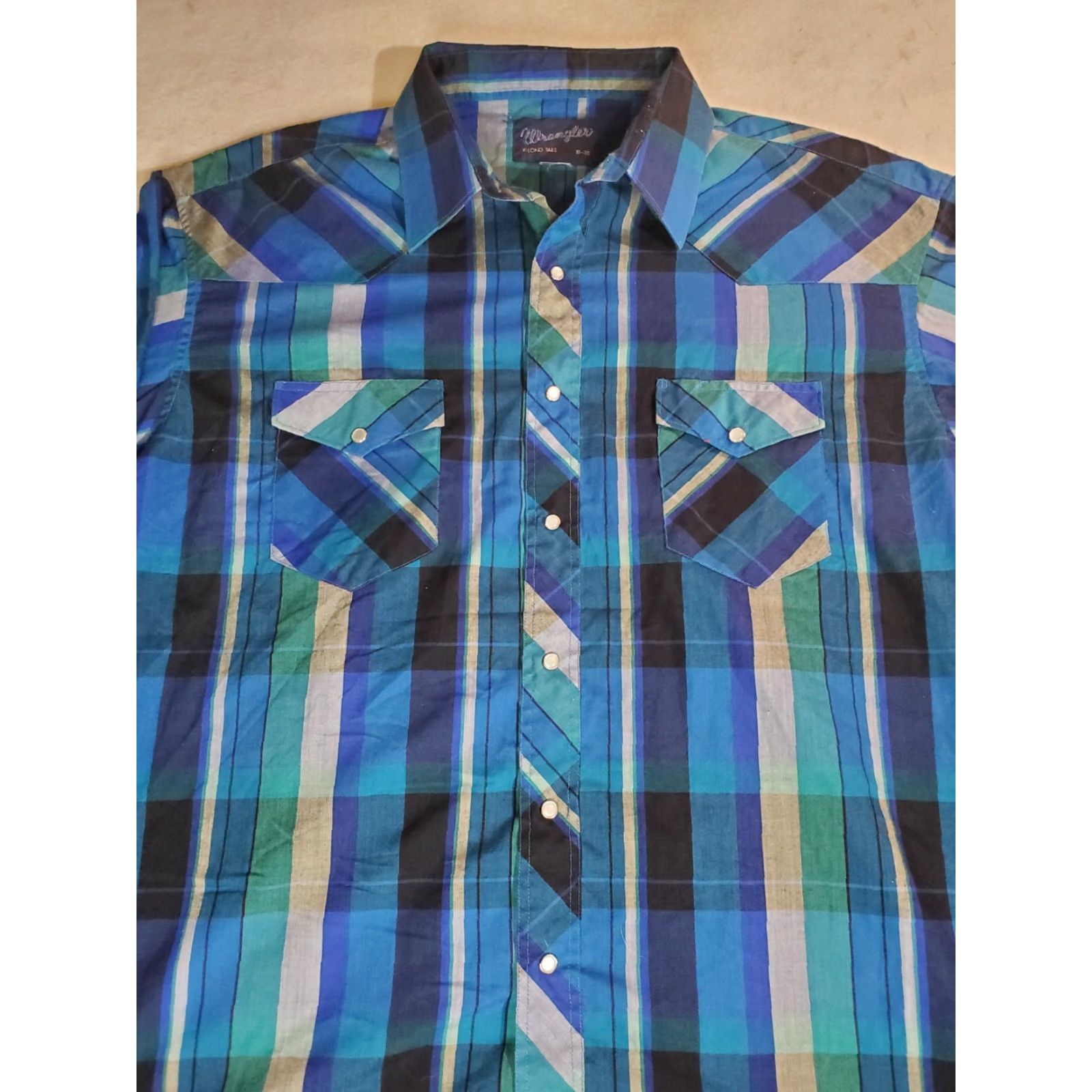 Wrangler VINTAGE Wrangler Western Shirt Striped Blue Pearl Snap X-Long Tails Men 18-35 Size US XXL / EU 58 / 5 - 2 Thumbnail