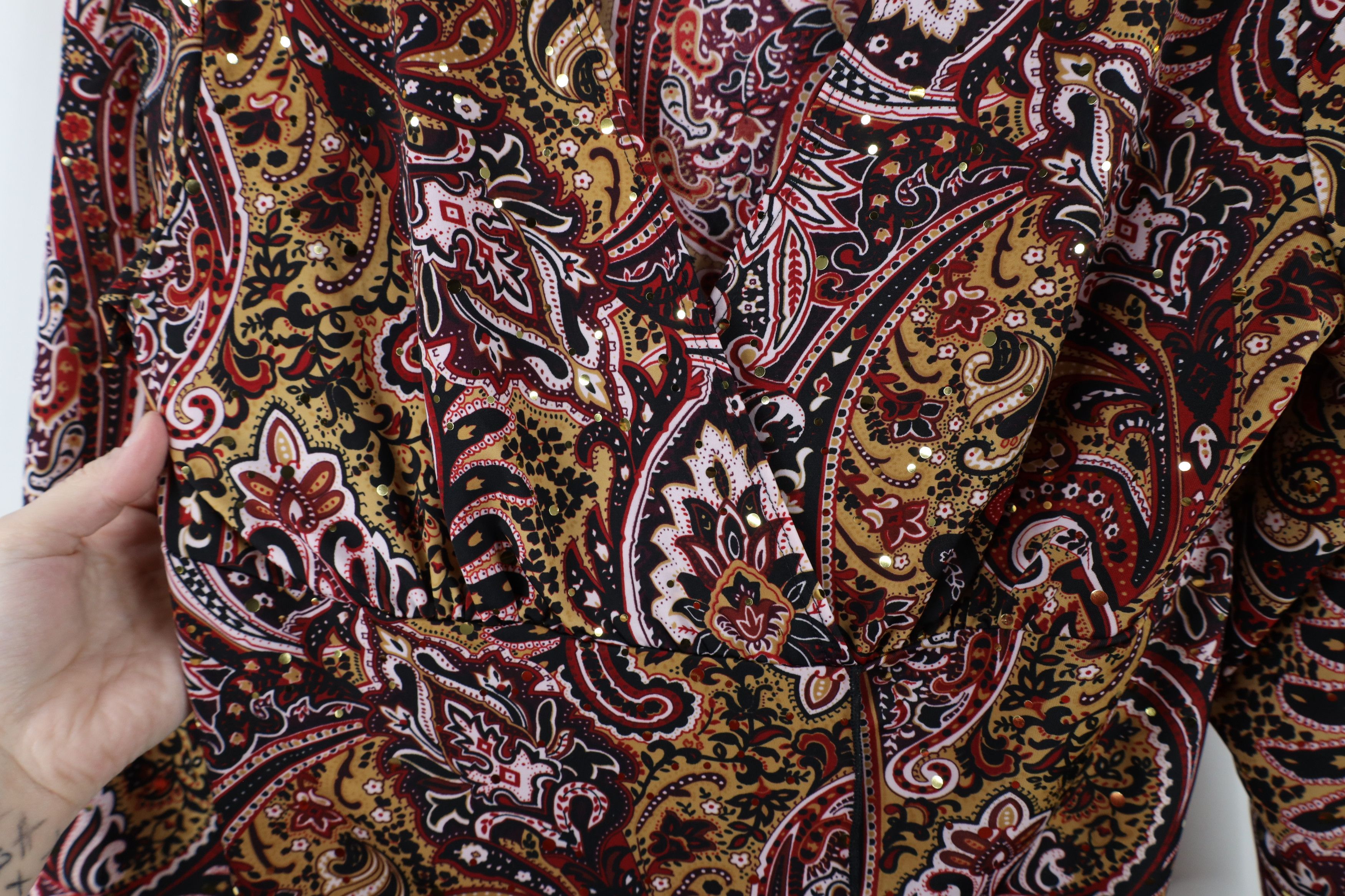 Vintage Vintage 90s Y2K Babydoll Paisley Sequin Blouse Top Shirt USA Size M / US 6-8 / IT 42-44 - 5 Thumbnail