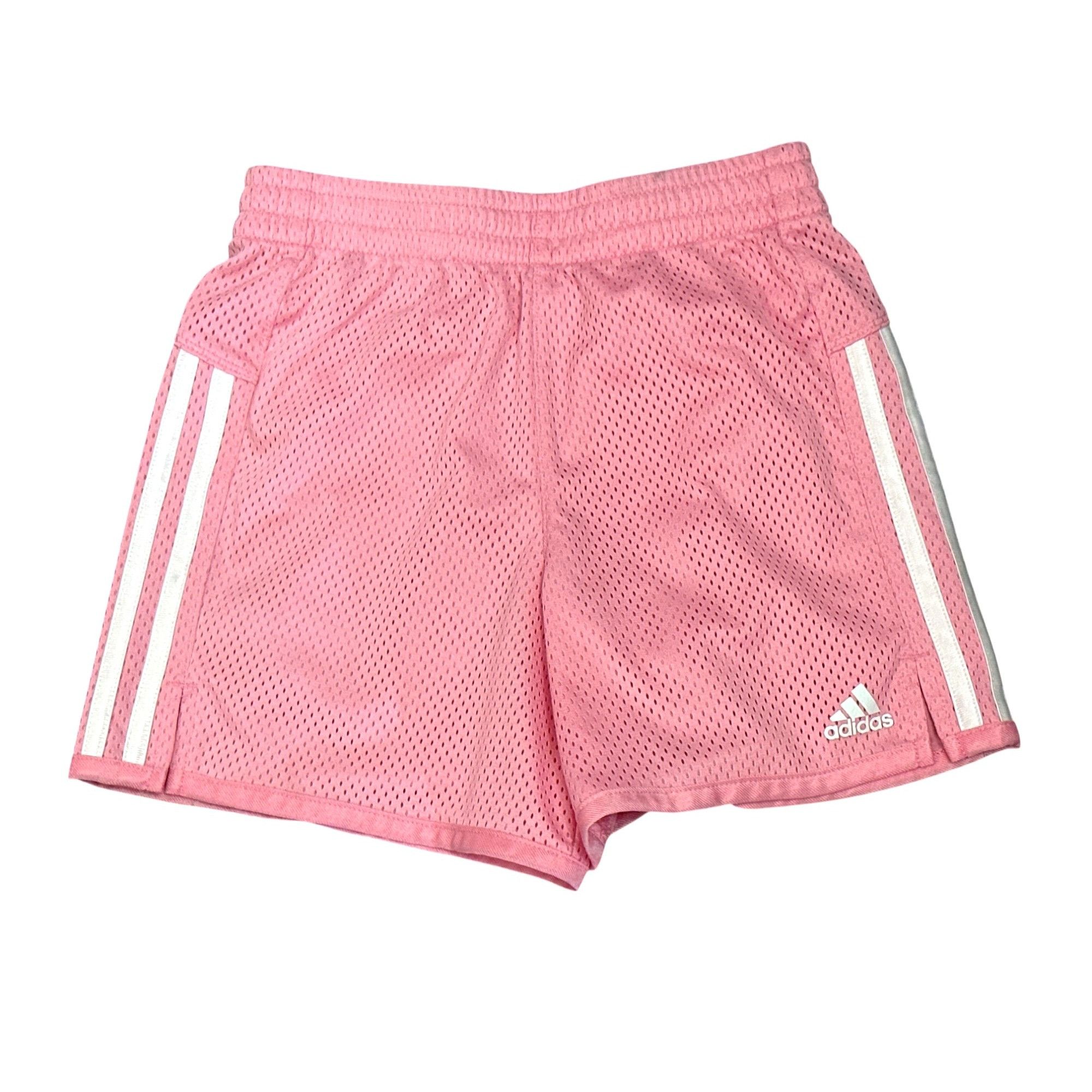 Adidas Adidas Athleticwear Pink Mesh Shorts White Stripes Pockets E Size 22" - 2 Thumbnail