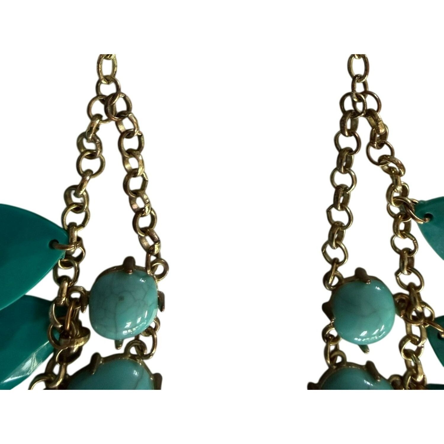 Other Chunky Turquoise Blue Teardrop Statement Necklace With Gold- Size ONE SIZE - 5 Thumbnail