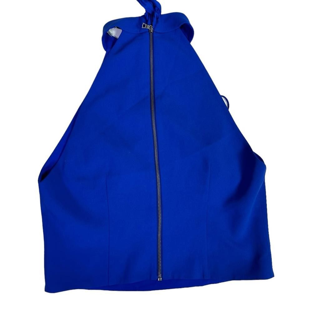 Designer Alice + Olivia l Silk Cobalt Blue High Neck Blouse Medium Size M / US 6-8 / IT 42-44 - 6 Thumbnail