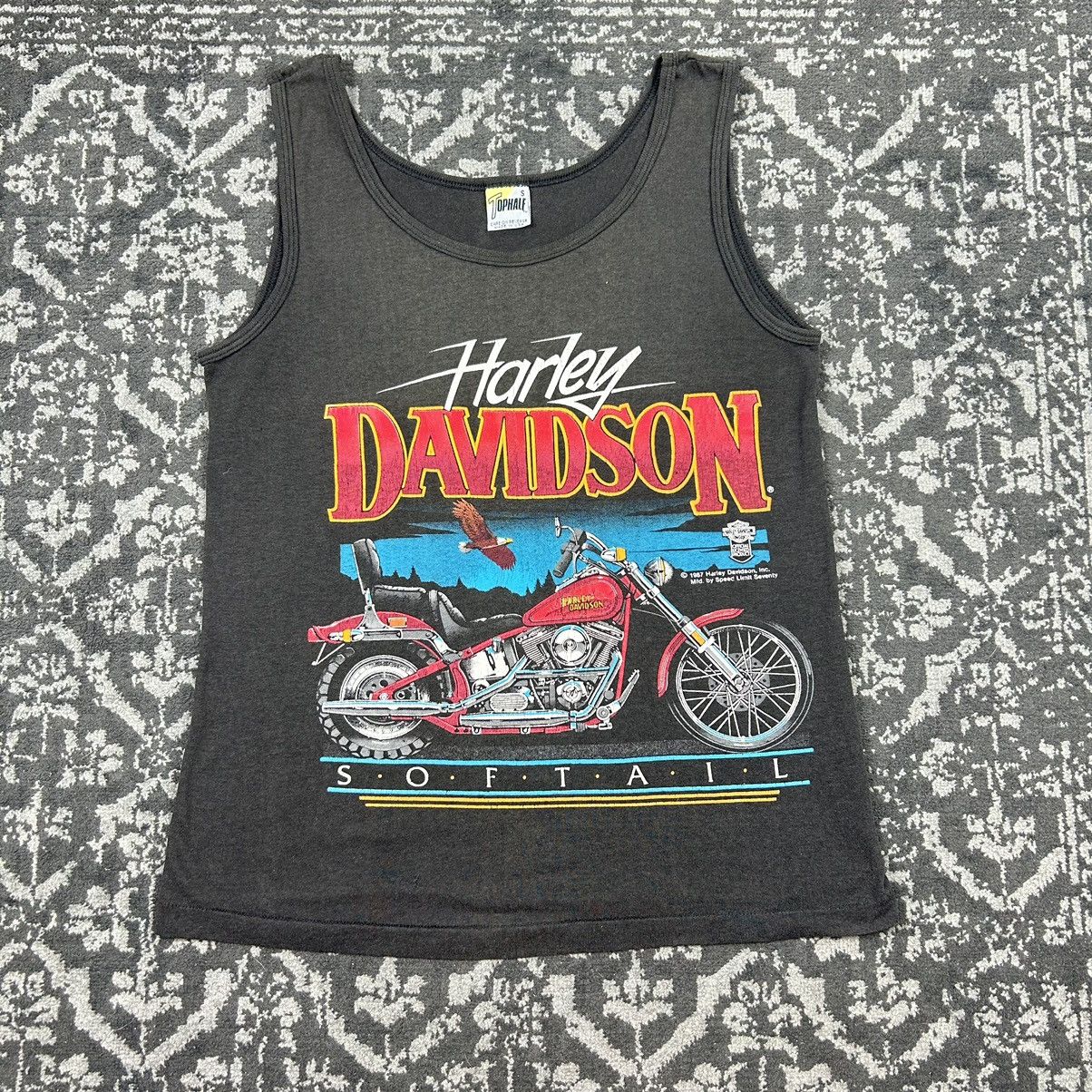 image of Harley Davidson Vintage 1987 Boxy Washed Tanktop in Black, Women's (Size Small)