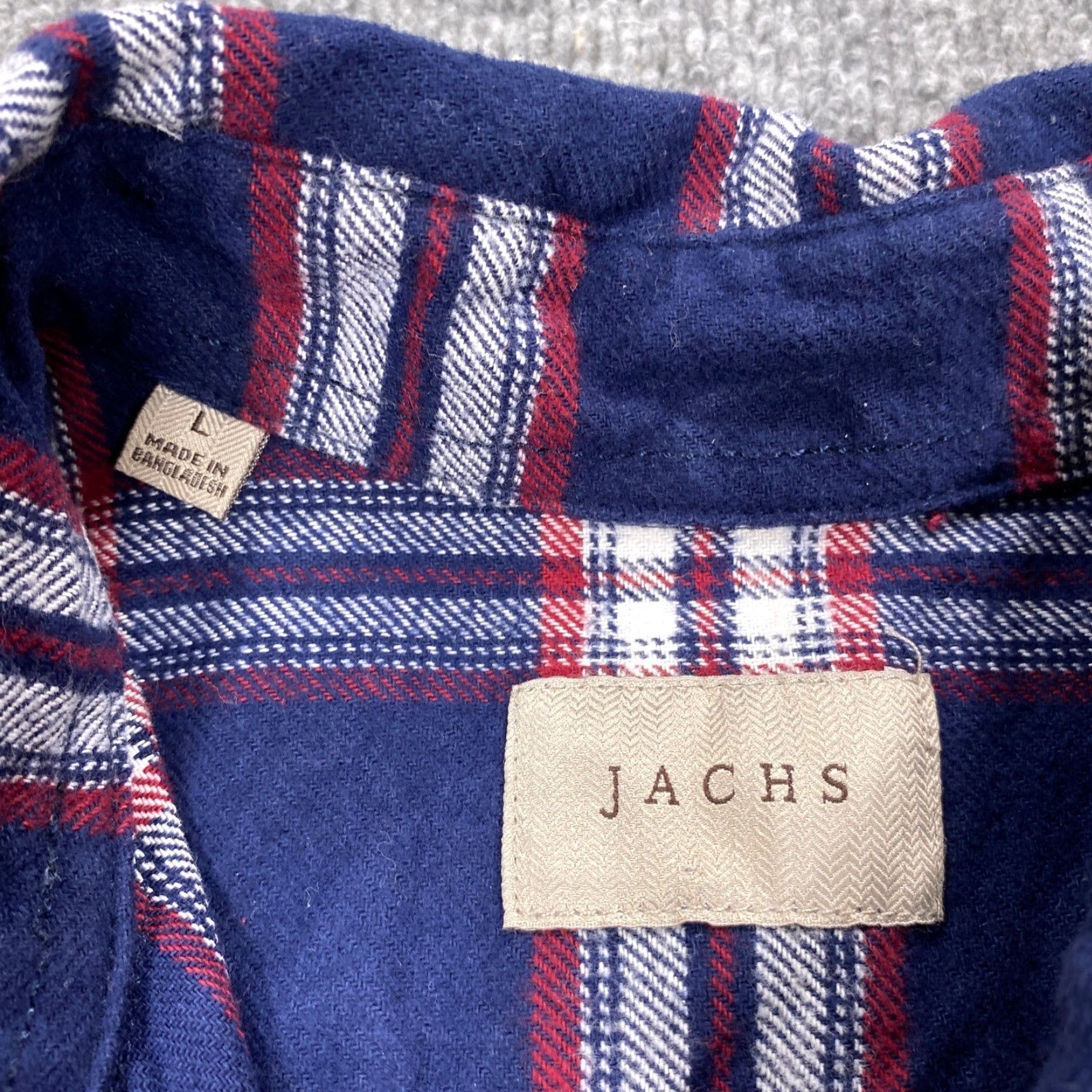 Vintage JACHS Flannel Shirt Mens Large Navy Red Plaid Button Up Long Sleeve Heavy Navy Blue Red White Button-Up Casual Workwear Outdoor 90s Collegiate Mens Size US L / EU 52-54 / 3 - 3 Thumbnail