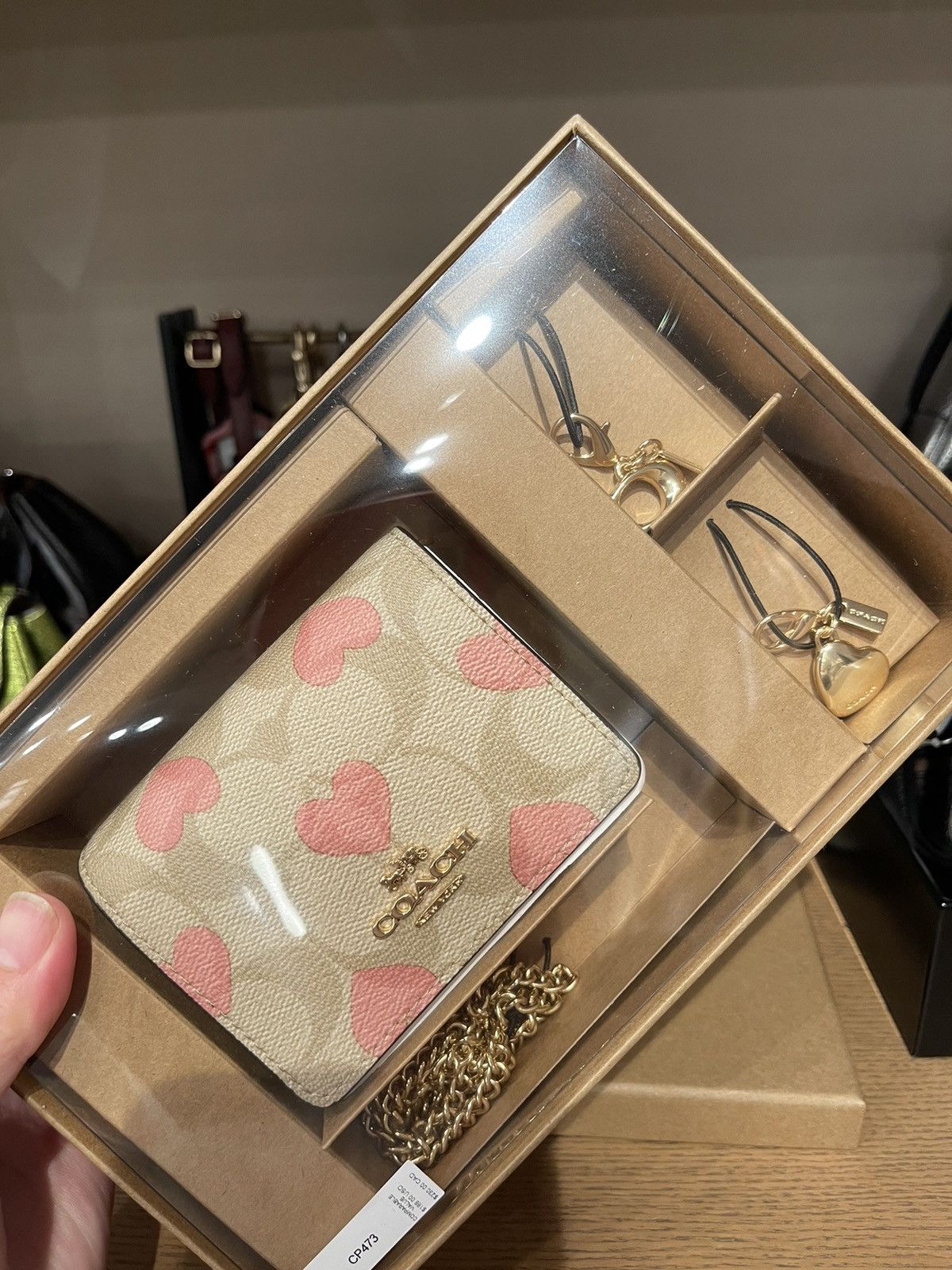 image of NWT Coach Boxed Mini Wallet On A Chain With Heart in Pink, Women's