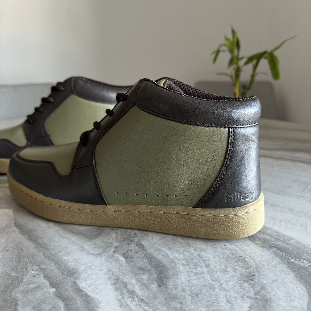 Stussy Vintage Stussy Imperial Olive Brown Leather Mid Top Sneakers Size US 10.5 / EU 43-44 - 2 Thumbnail
