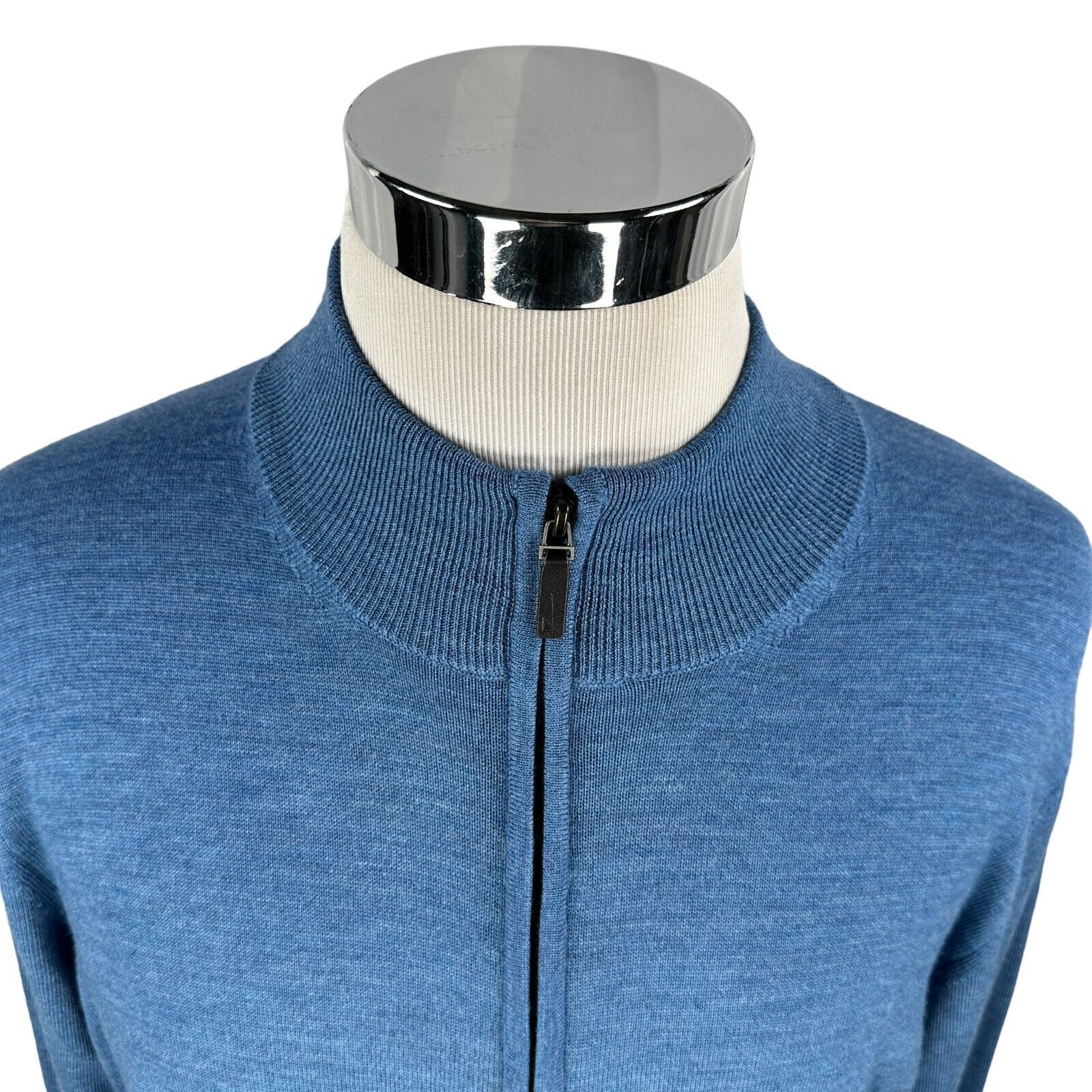 UNTUCKit Untuckit Sweater Large Blue Knit Merino Wool 1/4 Zip Golf Size US L / EU 52-54 / 3 - 3 Thumbnail